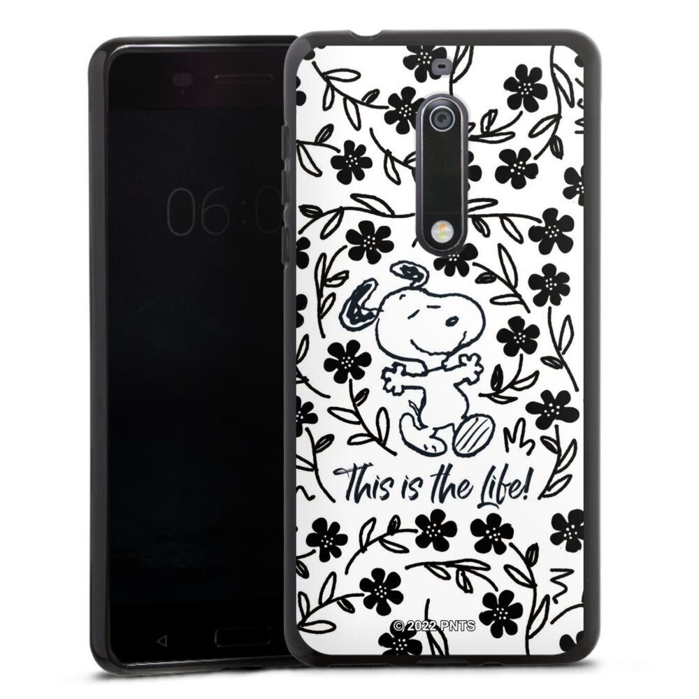 DeinDesign Handyhülle Peanuts Blumen Snoopy Snoopy Black and White This Is The Life, Nokia 5 Silikon Hülle Bumper Case Handy Schutzhülle Smartphone Cover