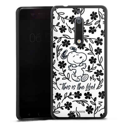 DeinDesign Handyhülle Peanuts Blumen Snoopy Snoopy Black and White This Is The Life, Nokia 5 Silikon Hülle Bumper Case Handy Schutzhülle Smartphone Cover