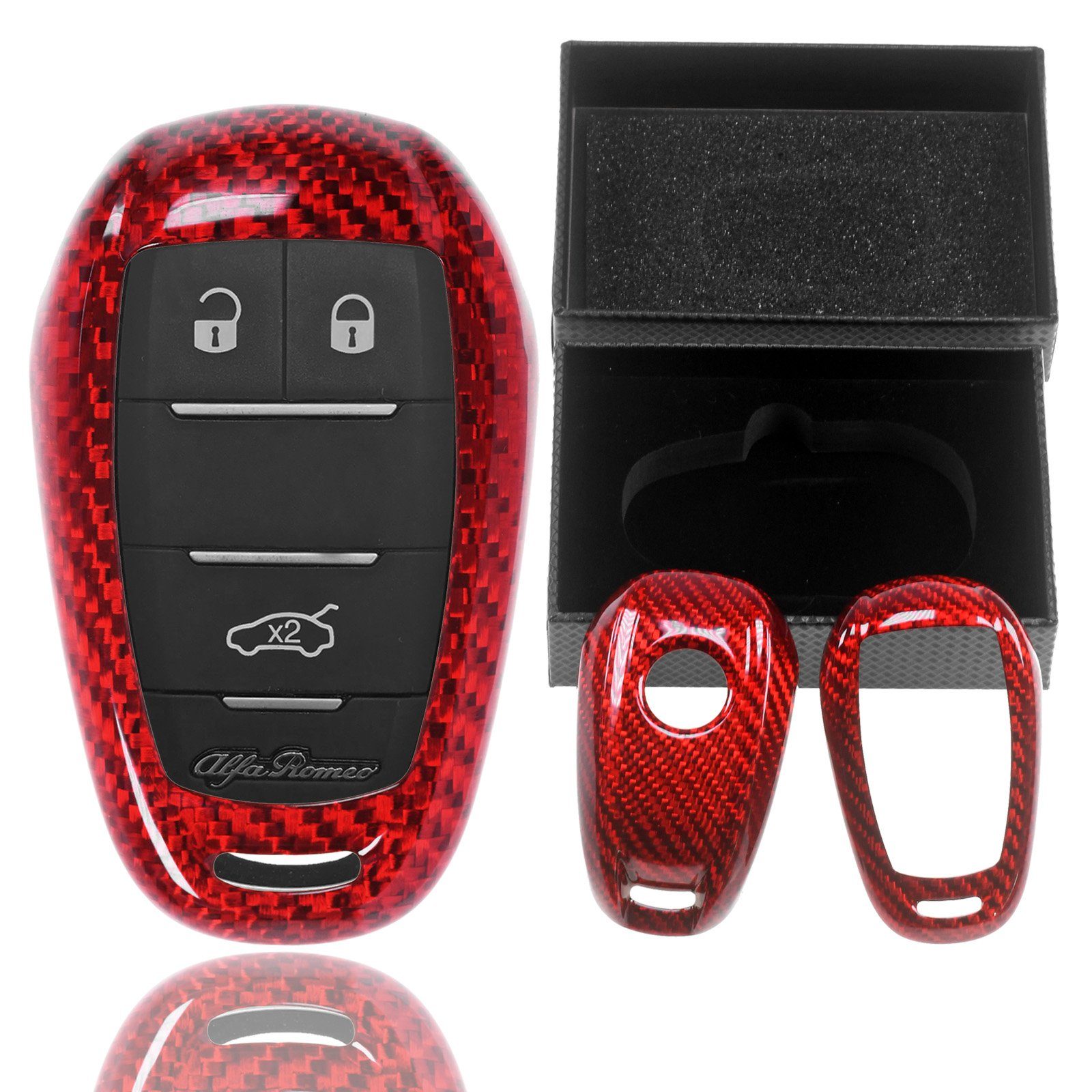 T-Carbon Schlüsseltasche Auto Schlüssel Carbon-Optik Schutz Hülle Rot, für ALFA Romeo Guiletta Guilia Stelvio KEYLESS SMARTKEY