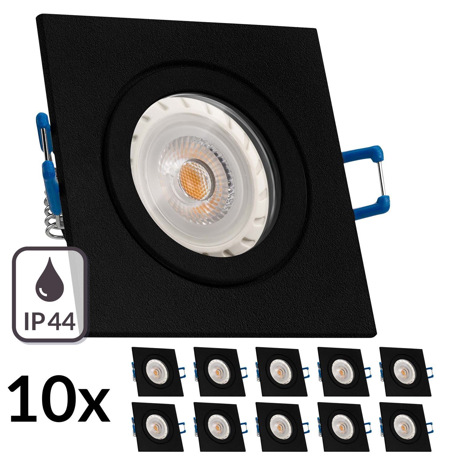 10er 7W schwarz IP44 Einbaustrahler LED LEDAND LED Set GU10 von LED Einbaustrahler LEDANDO in mit