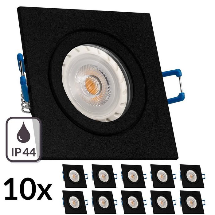 LEDANDO LED Einbaustrahler 10er IP44 LED Einbaustrahler Set GU10 in schwarz mit 7W LED von LEDANDO - 3000K warmweiß - nicht dimmbar - eckig - Badezimmer