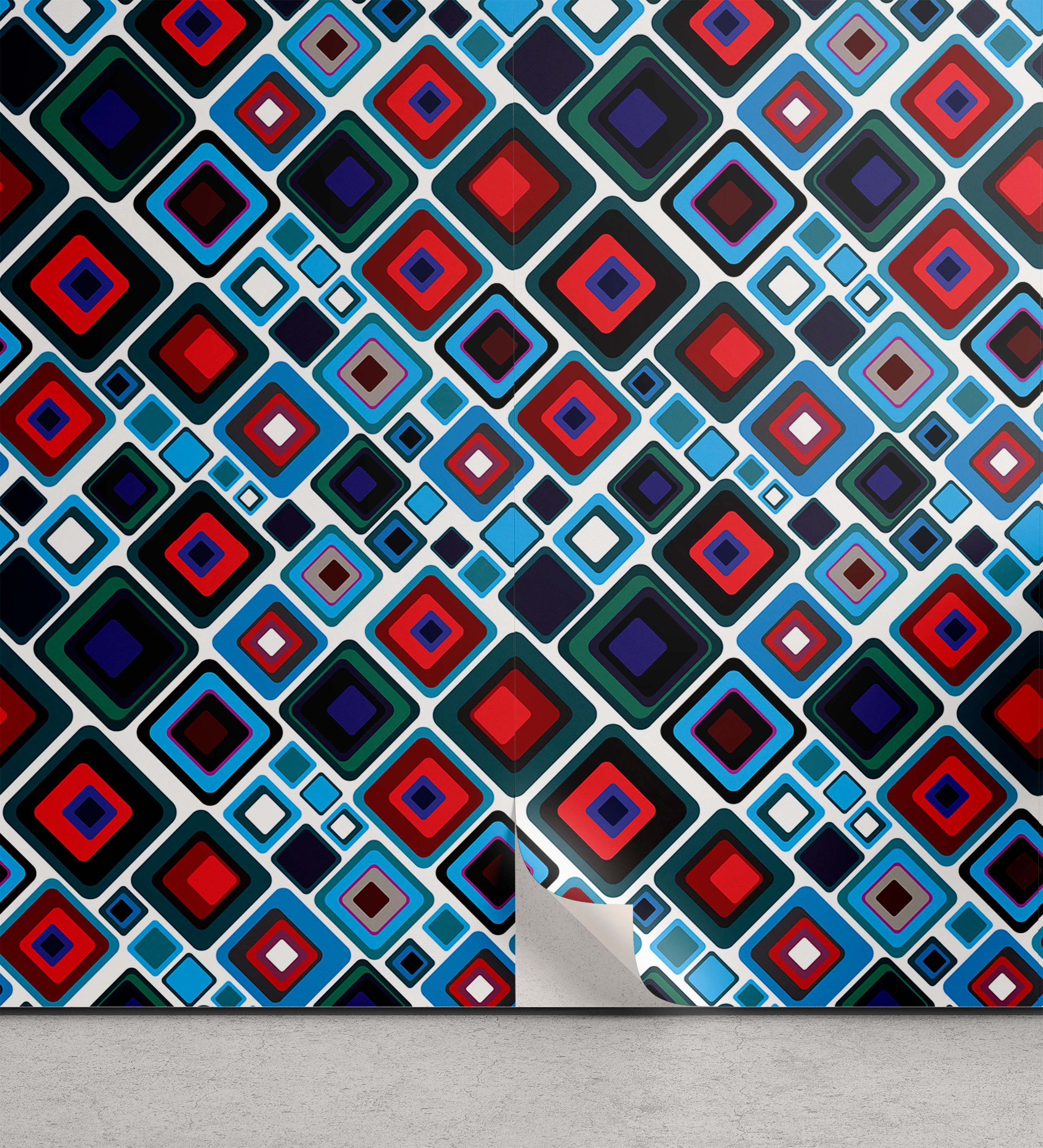 Abakuhaus Vinyltapete selbstklebendes Wohnzimmer Küchenakzent, Retro Abstrakt: Quadrate Entwurf