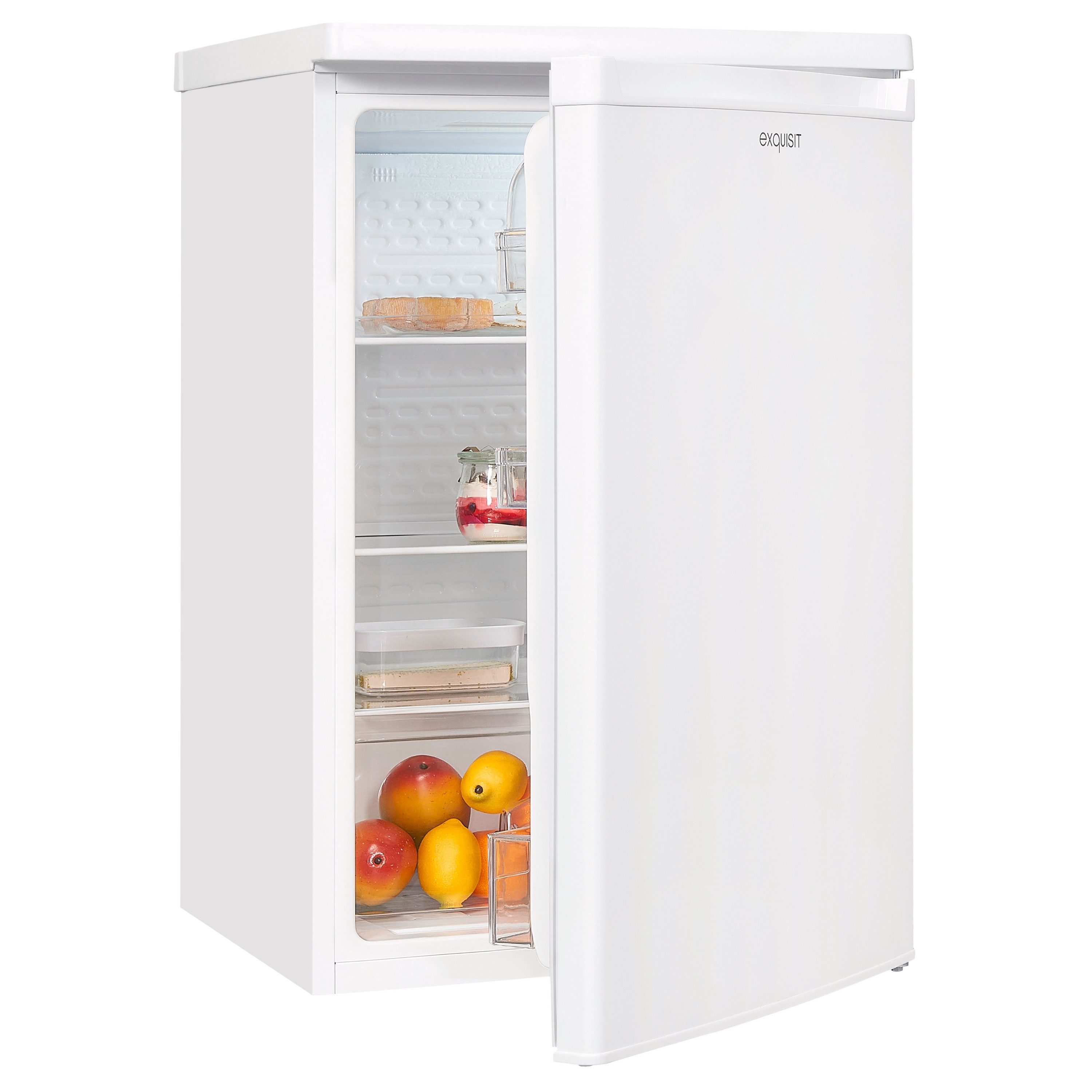 exquisit Vollraumkühlschrank KS516-V-040D, 85 cm hoch, 55 cm breit, 126 l Nutzinhalt, LED Beleuchtung, 39 dB, Geräuschklasse C
