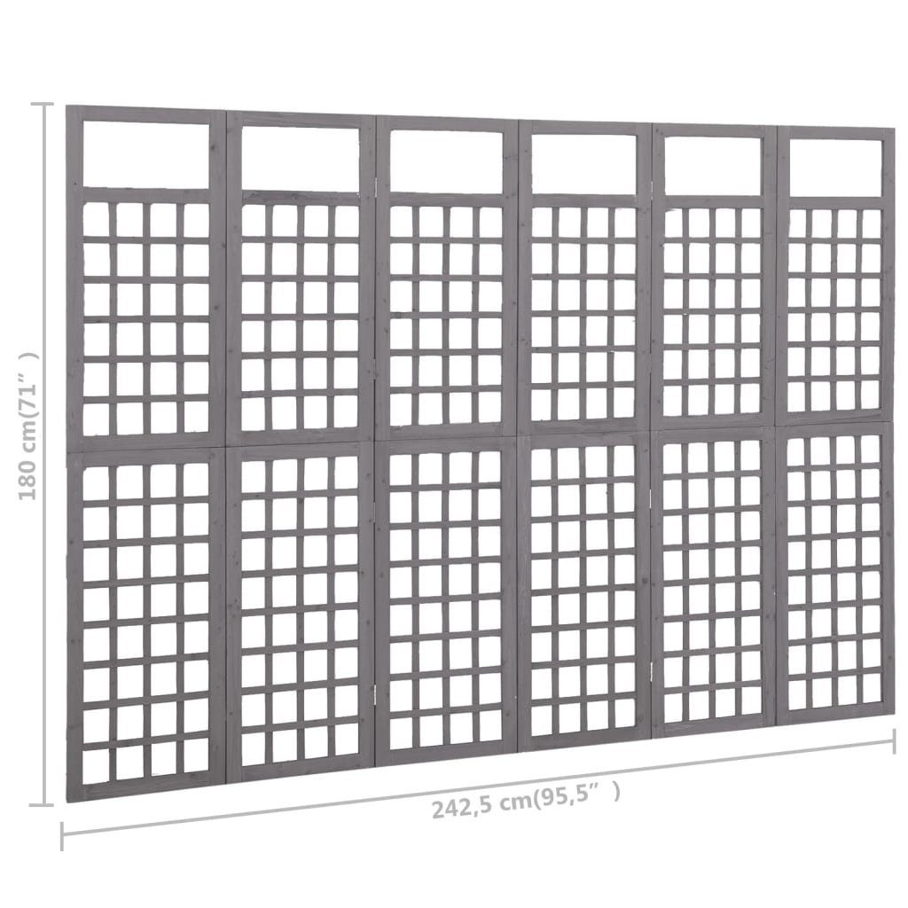 furnicato Raumteiler 6-tlg. Paravent/Spalier 242,5x180 cm Massivholz Grau Tanne