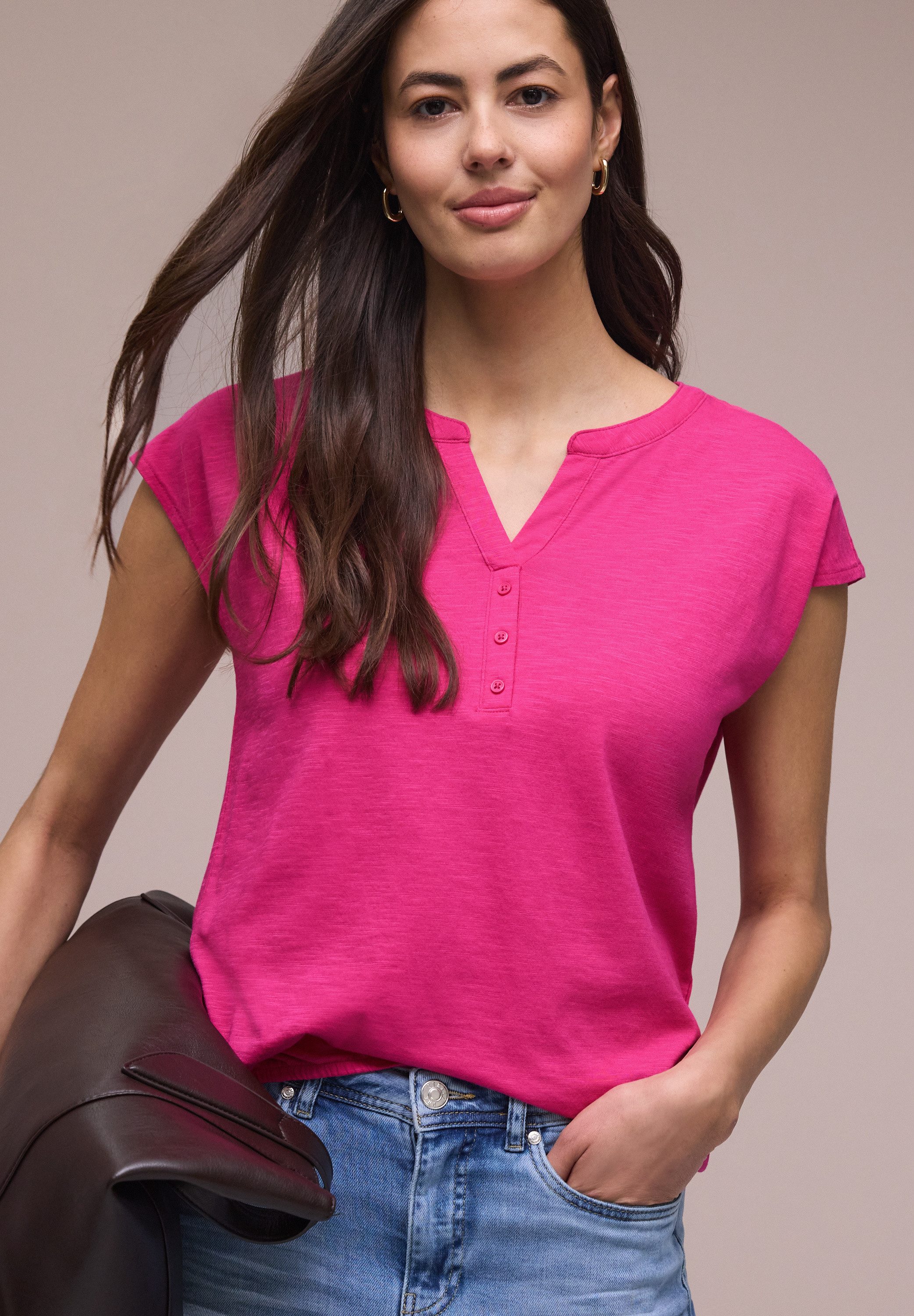 STREET ONE Shirttop Sommershirt mit Split Neck günstig online kaufen