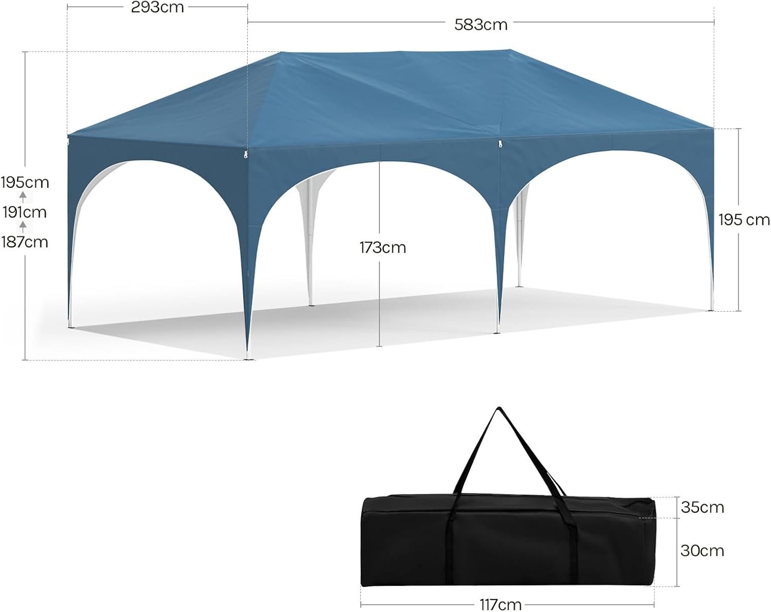 Woltu Pavillon, mit 2 Seitenteilen, 3x6 m, mit 6 Seitenwänden, höhenverstellbar,mit Tragetasche