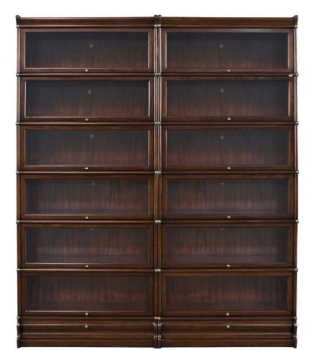 Casa Padrino Stauraumschrank Luxus Mahagoni Bücherschrank mit 12 Glastüren und 2 Schubladen Dunkelbraun 172 x 31 x H. 211 cm - Luxus Büromöbel
