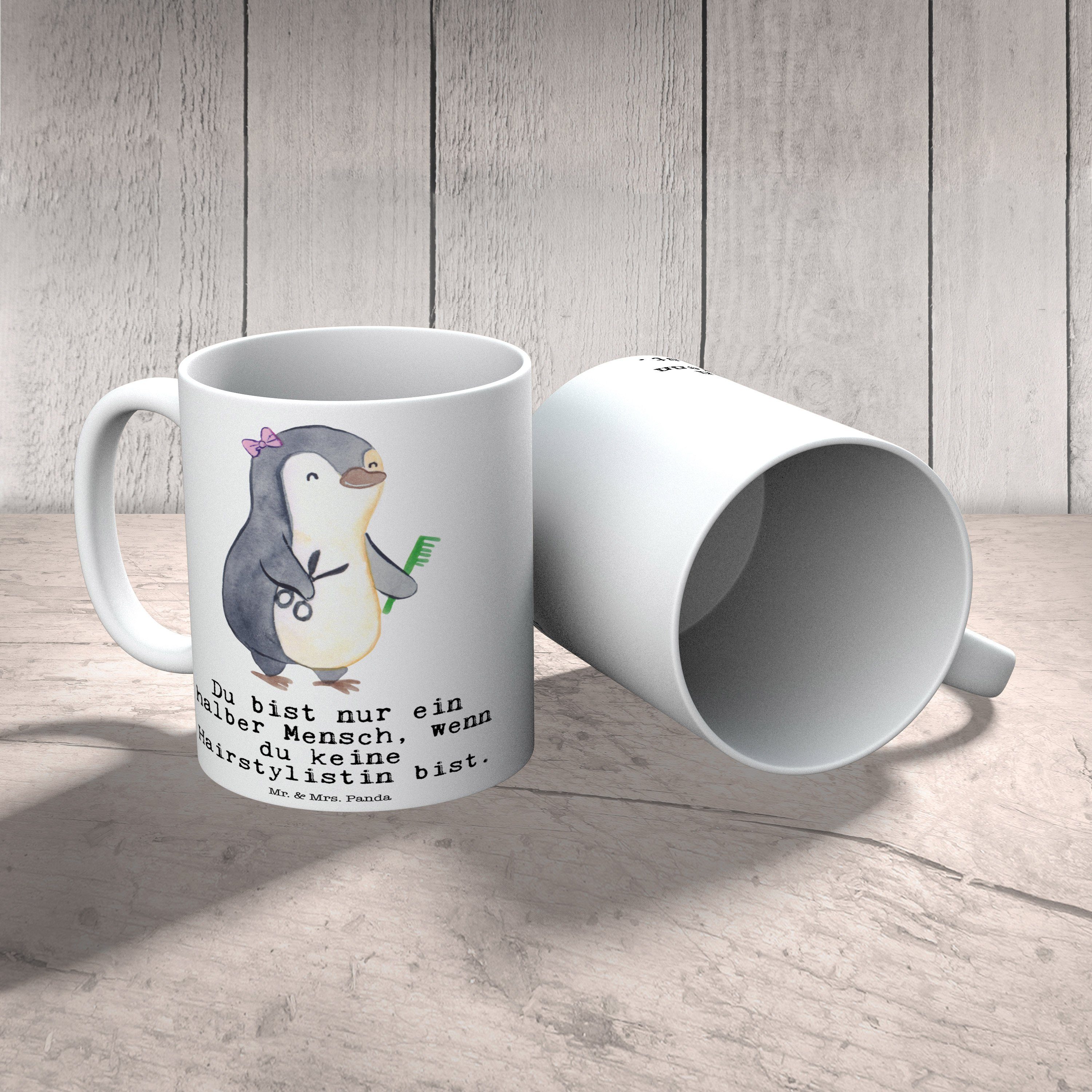 Mr. & Mrs. Tasse mit - Frisörin, Geschenk, Keramik Schenken, Hairstylistin - Jubiläu, Herz Weiß Panda