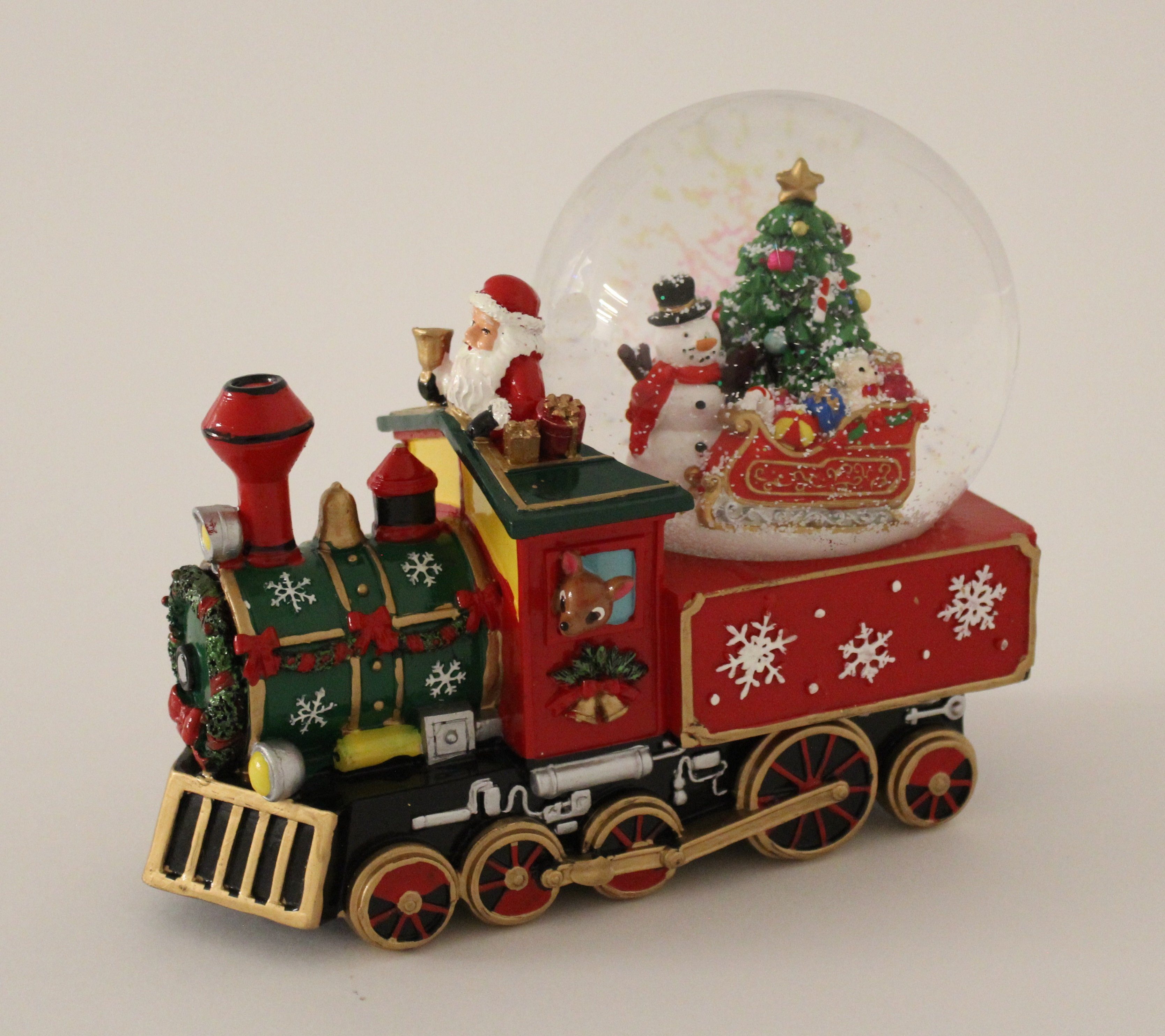 Wurm Schneekugel Spieluhr Lokomotive Nikolaus, Schneemann und Schlitten