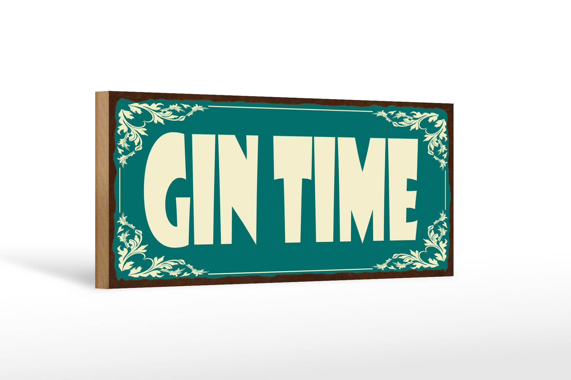 Holzbild Spruch 27x10cm Gin Time