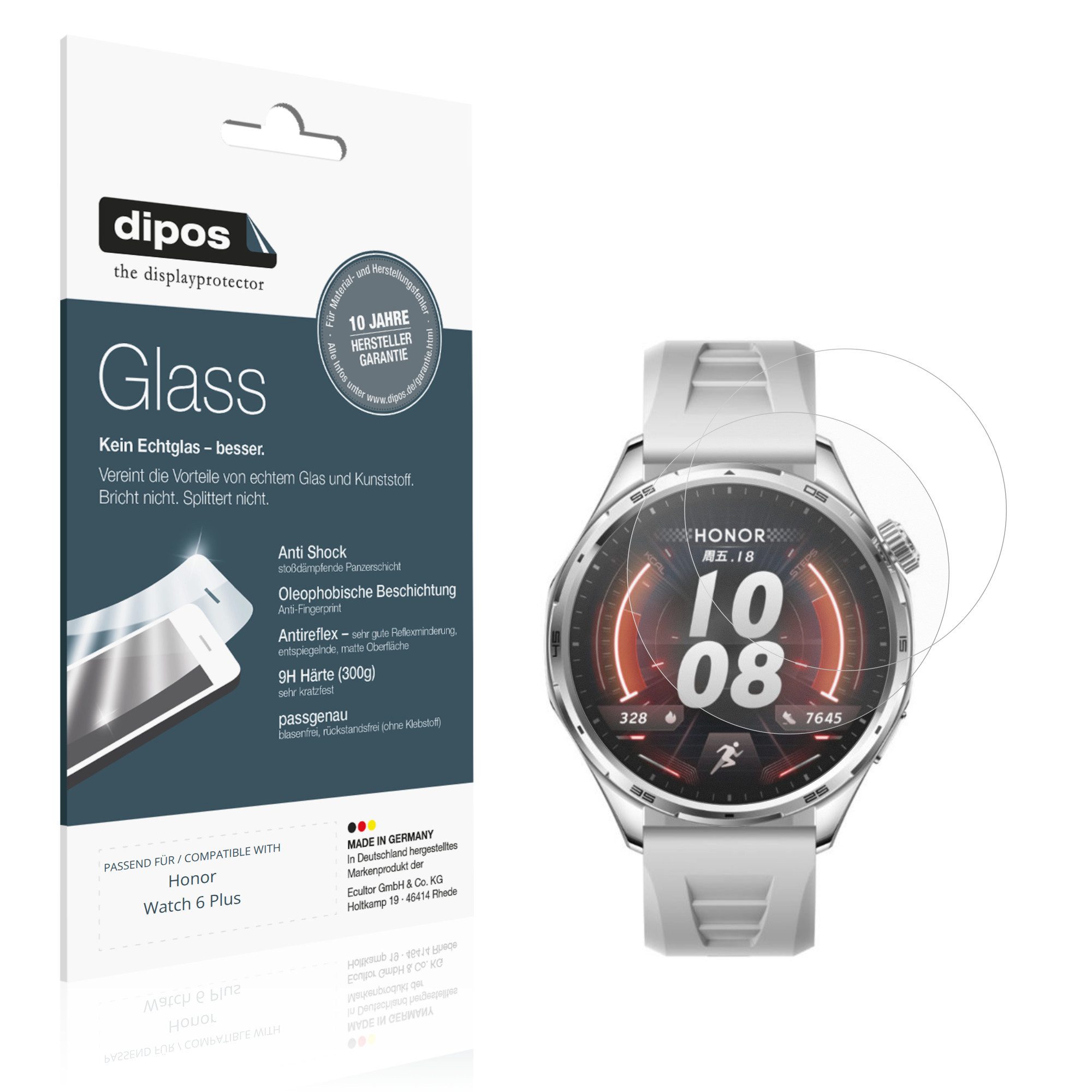 dipos Displayschutzfolie Schutzfolie für Honor Watch 6 Plus, 2 Stück, Displayschutz Schutz Folie Made in Germany