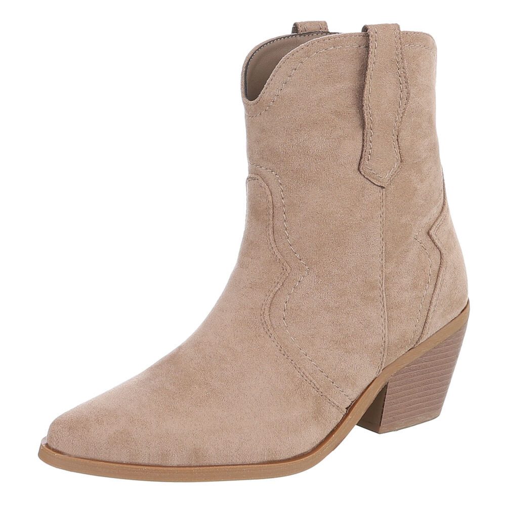 Ital-Design Damen Western Boot Velours-Optik Blockabsatz Westernstiefelette (92157785) Blockabsatz Stiefeletten in Hellbraun