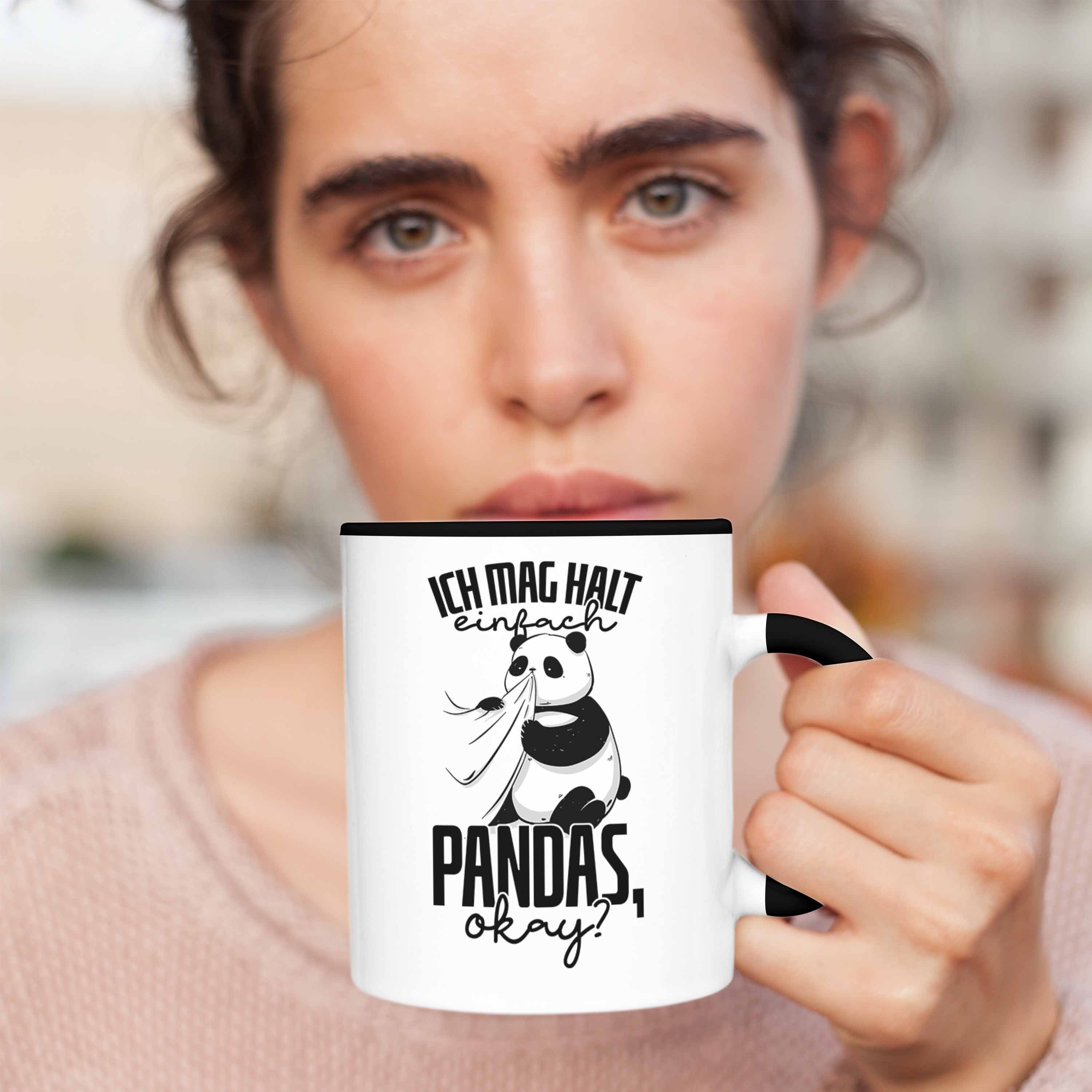 Trendation Geschenkidee Tierliebhaber Tasse Tasse Schwarz Geschenk Panda-Motiv Panda Lustige Pa