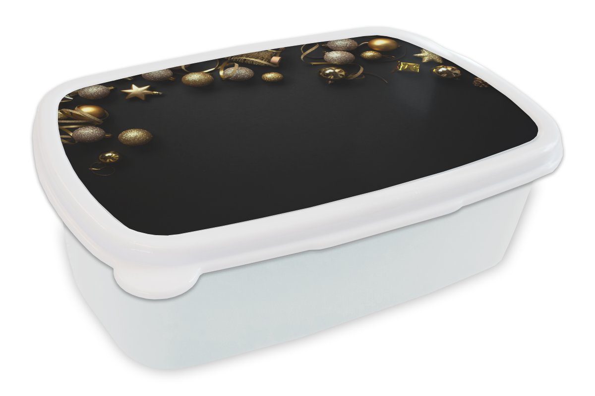 MuchoWow Lunchbox Weihnachten - Dekoration - Gold, Kunststoff, (2-tlg), Brotbox für Kinder und Erwachsene, Brotdose, für Jungs und Mädchen weiß