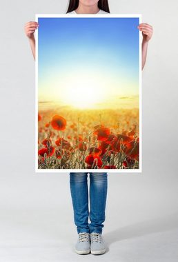 Sinus Art Poster Landschaftsfotografie 60x90cm Poster Rotes Mohnblumenfeld am Morgen
