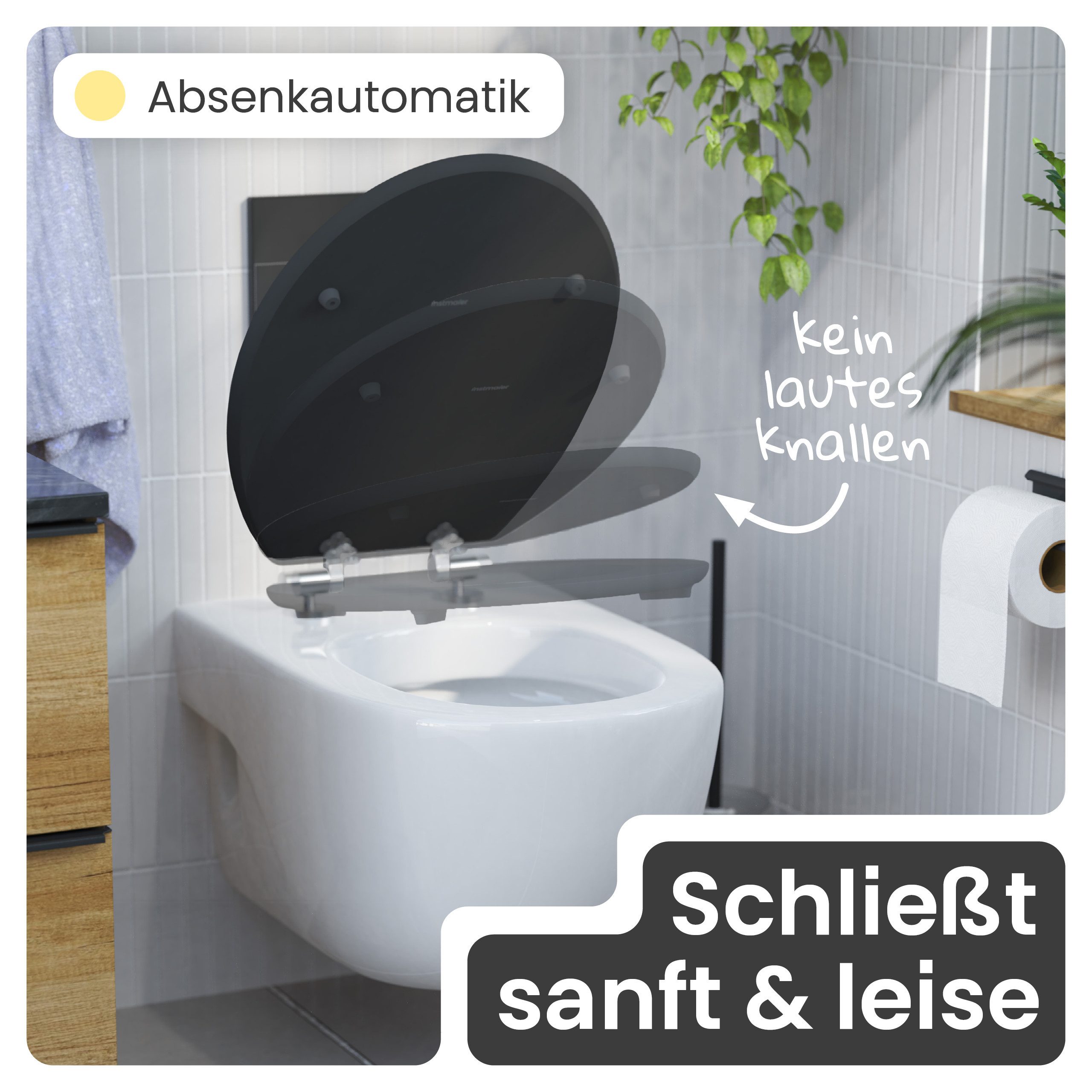 instmaier WC-Sitz Gaia Holz Toilettendeckel, schwarz matt, mit doppelter Absenkautomatik