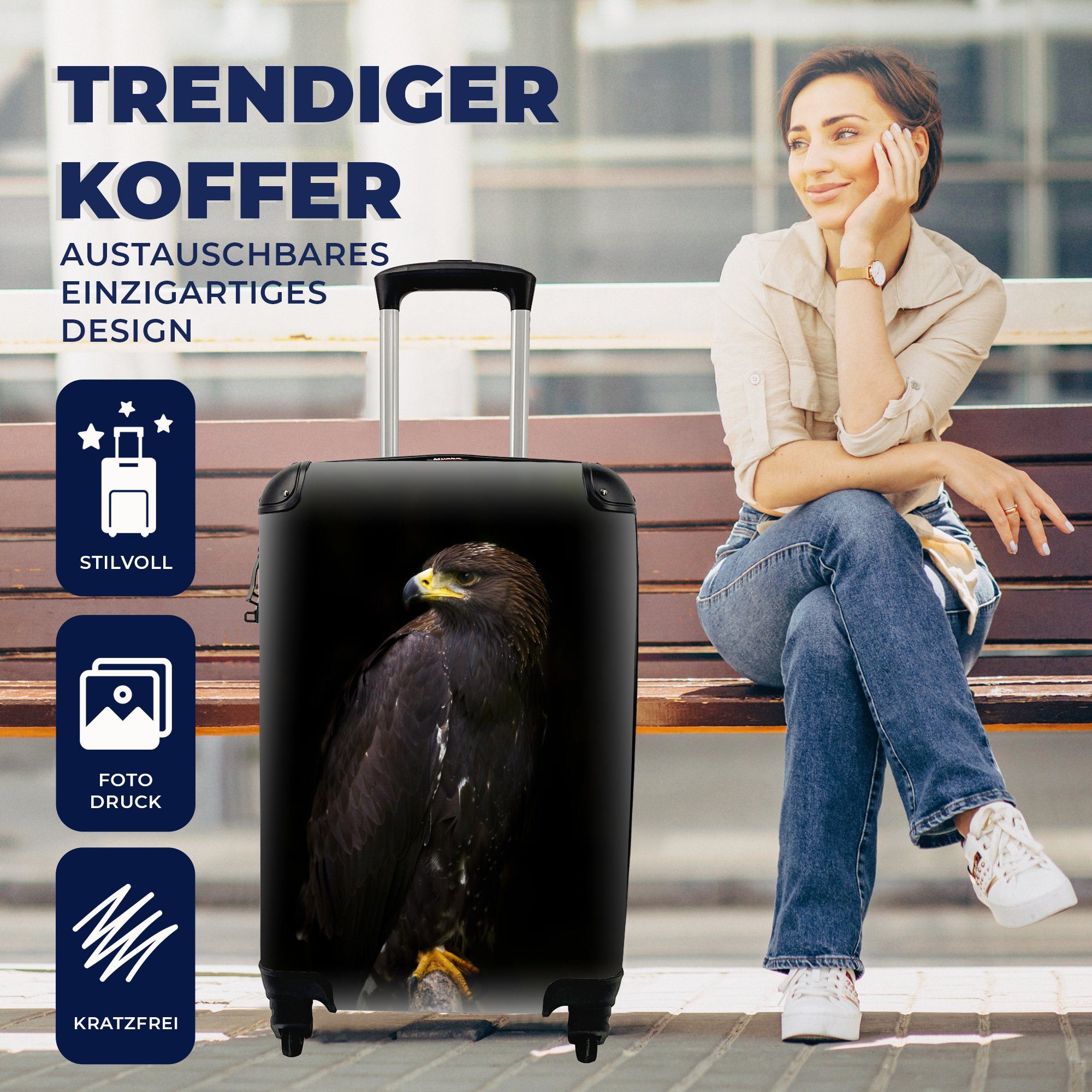 MuchoWow Handgepäckkoffer Adler - Trolley, Braun, für 4 Handgepäck Reisetasche mit Rollen, Tier Ferien, rollen, Reisekoffer 