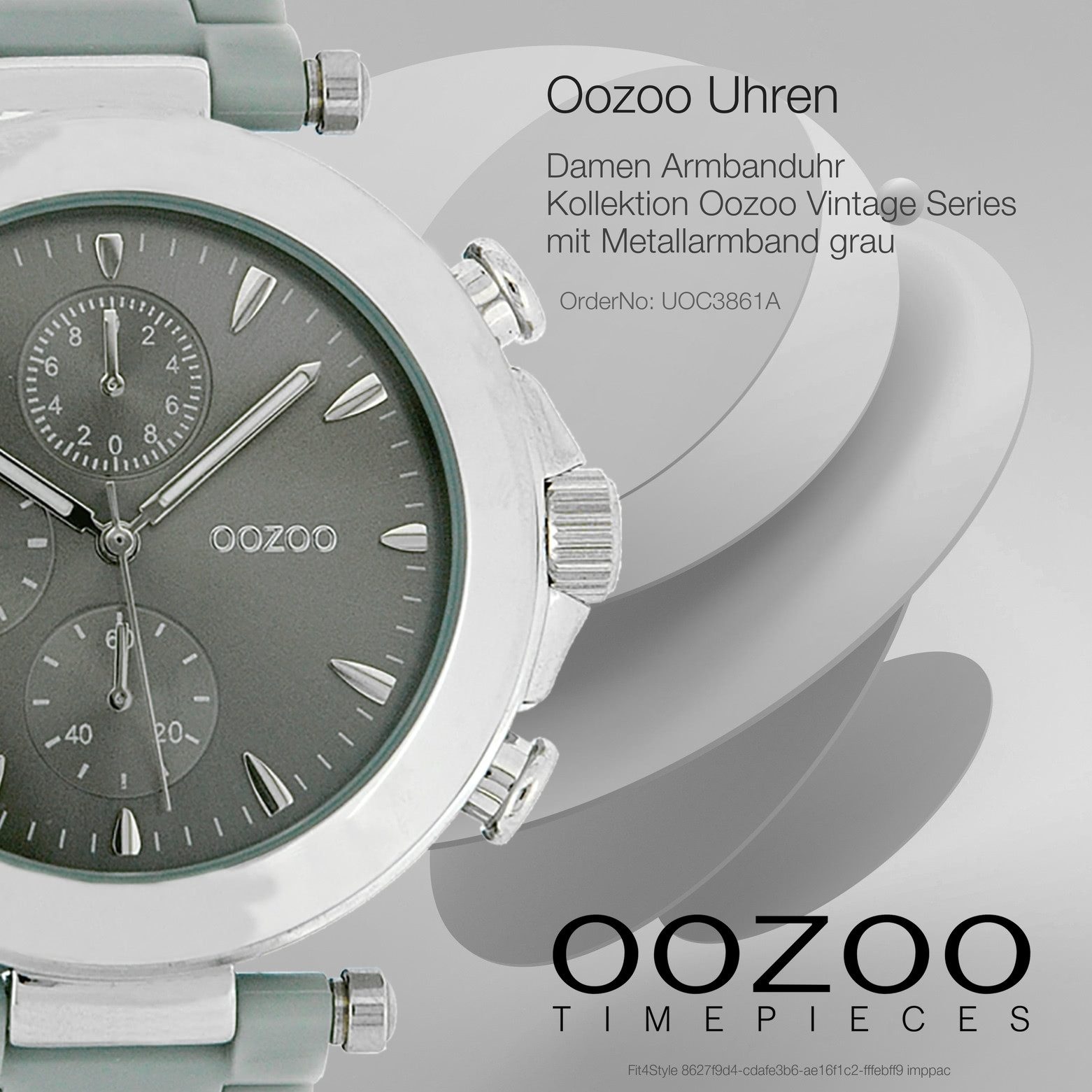 OOZOO Quarzuhr Oozoo Unisex Armbanduhr Vintage Series, (Analoguhr), Damen, Herrenuhr rund, groß (ca. 45mm) Metallarmband grau