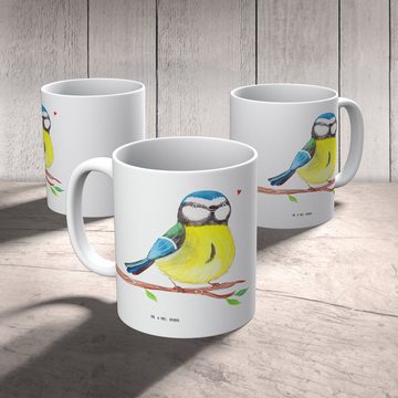 Mr. & Mrs. Panda Tasse Vogel Blaumeise - Weiß - Geschenk, Teetasse, Tasse Motive, Osterhase, Keramik, Herzberührende Designs