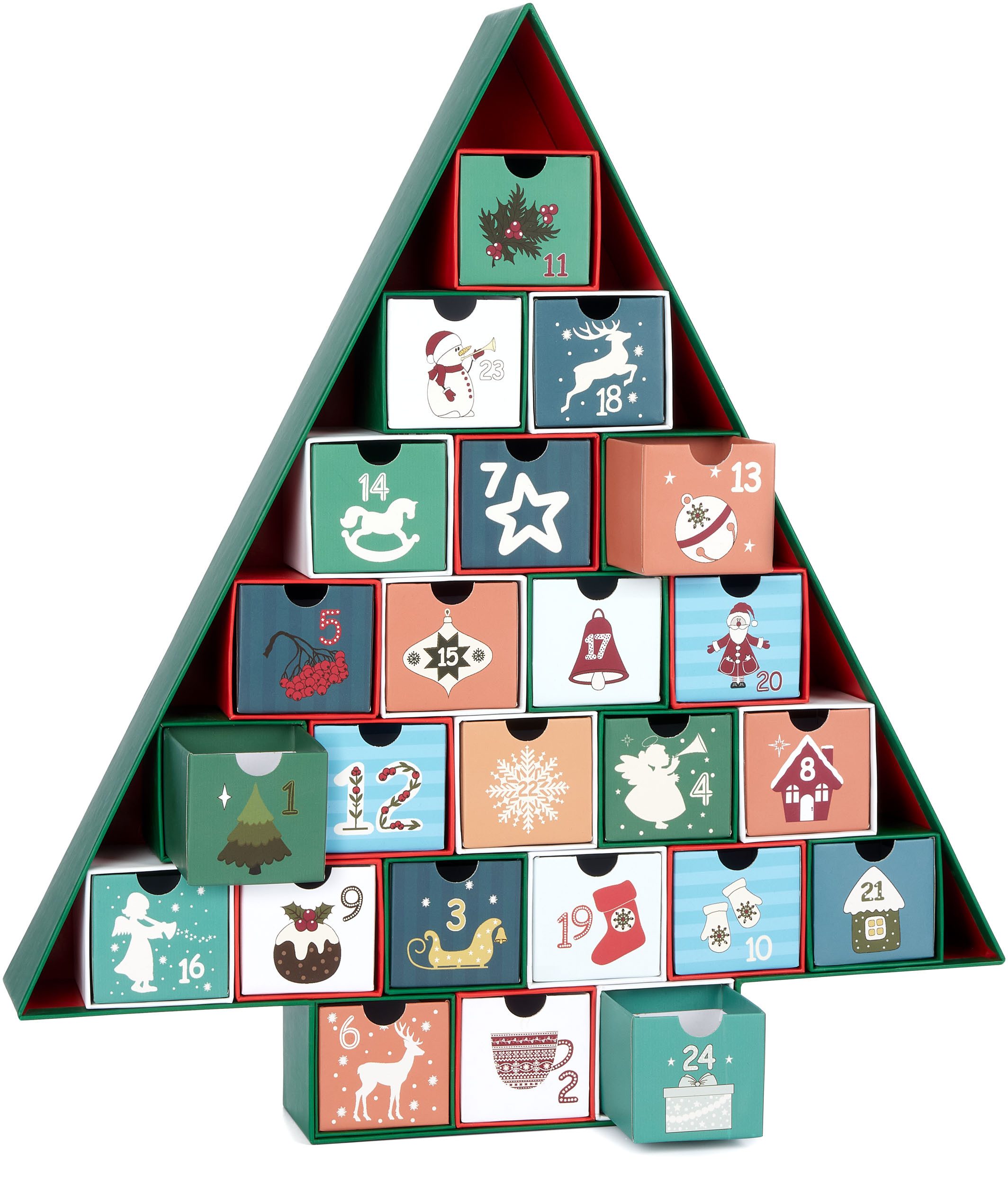 BRUBAKER befüllbarer Adventskalender Tannenbaum 2024 - Weihnachtskalender zum Befüllen (51 cm groß aus Pappe - Grün Bunt, 1-tlg), DIY Kalender mit 24 Türchen für Gutscheine und Süßigkeiten