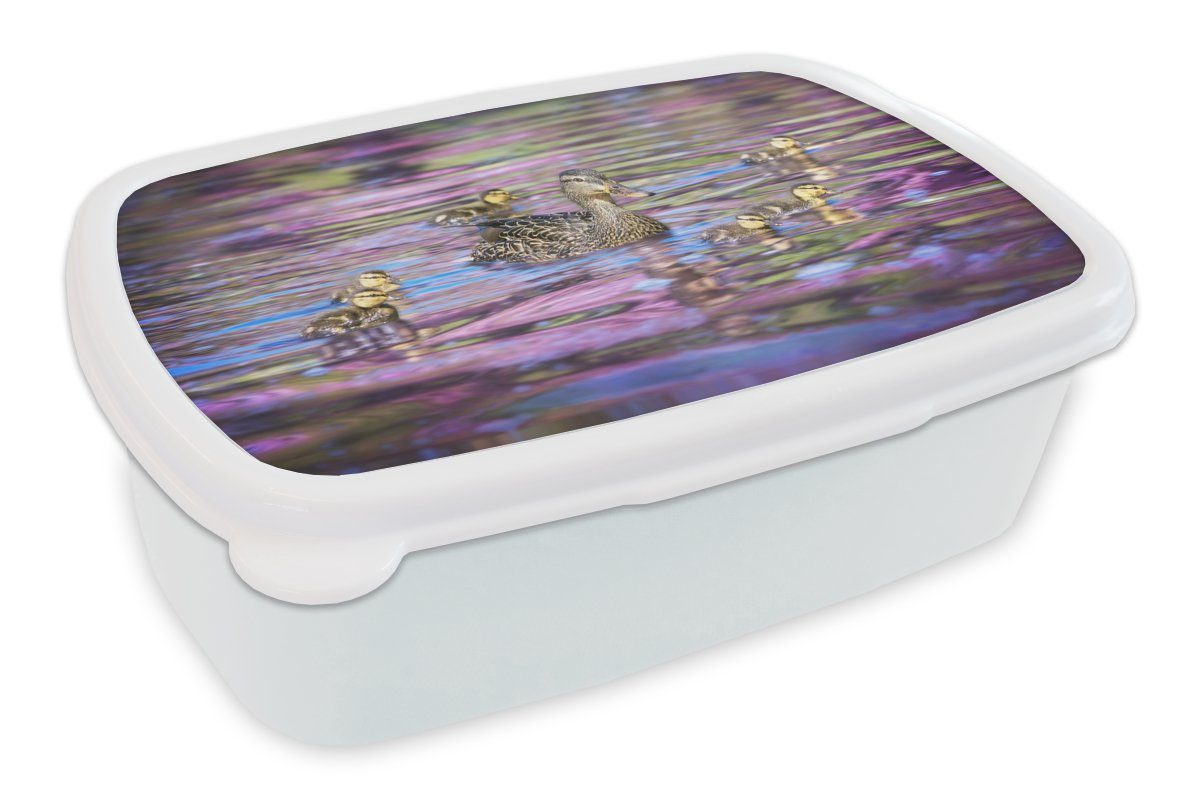 MuchoWow Lunchbox Ente - Wasser - Farben, Kunststoff, (2-tlg), Brotbox für Kinder und Erwachsene, Brotdose, für Jungs und Mädchen weiß