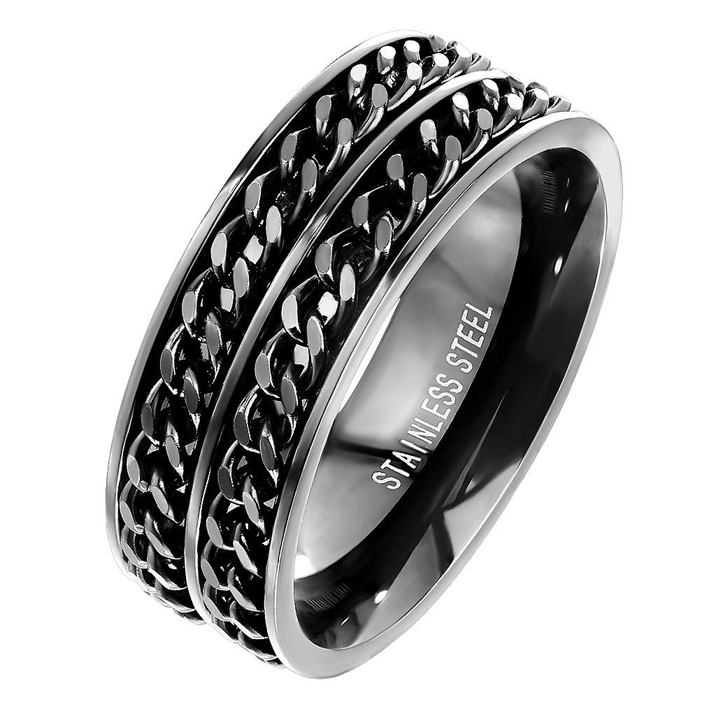 Taffstyle Fingerring Spinner Ring Herren Biker Doppelketten Schwarz, Edelst günstig online kaufen
