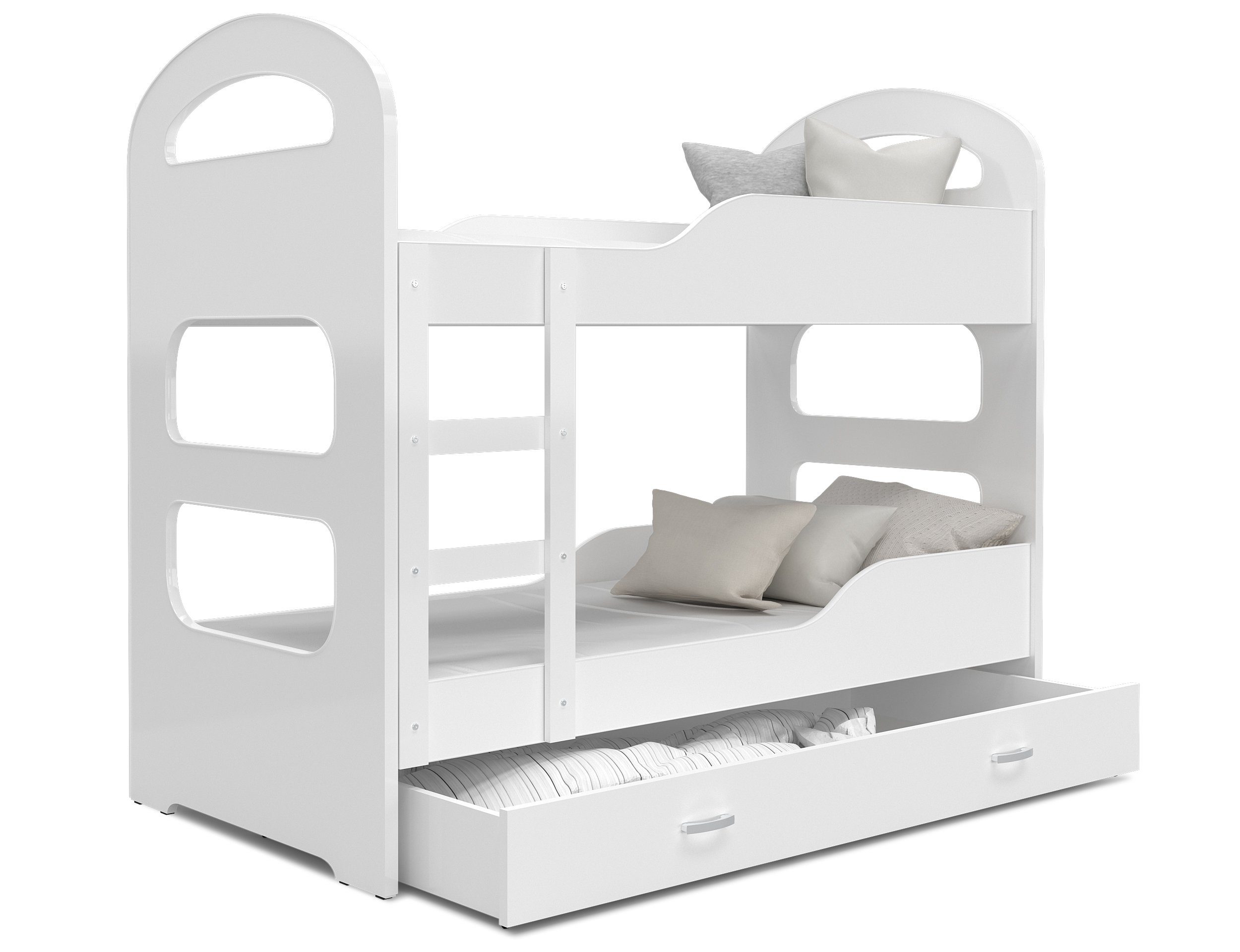 Kinderbett Möbelplatte Lattenrost, (Flexibler Siblo Massivholz, Bubu Weiß Schublade, Sicherheitsbarriere),