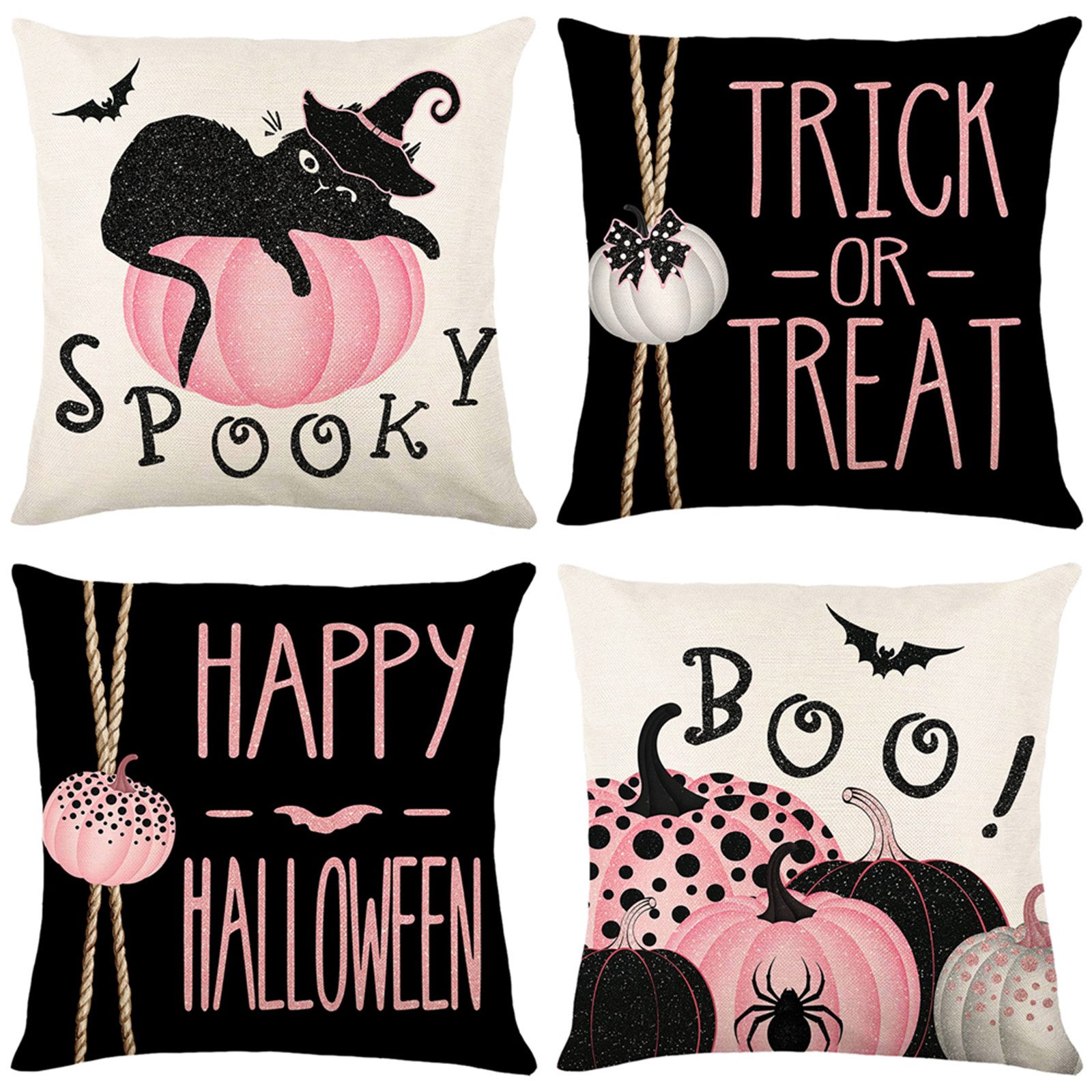 BTTO Kissenhüllen Halloween Kissenbezug 45X45cm, Quadratisch Dekokissen, (4 Stück), Sofakissen Couchkissen für Halloween Weihnachten