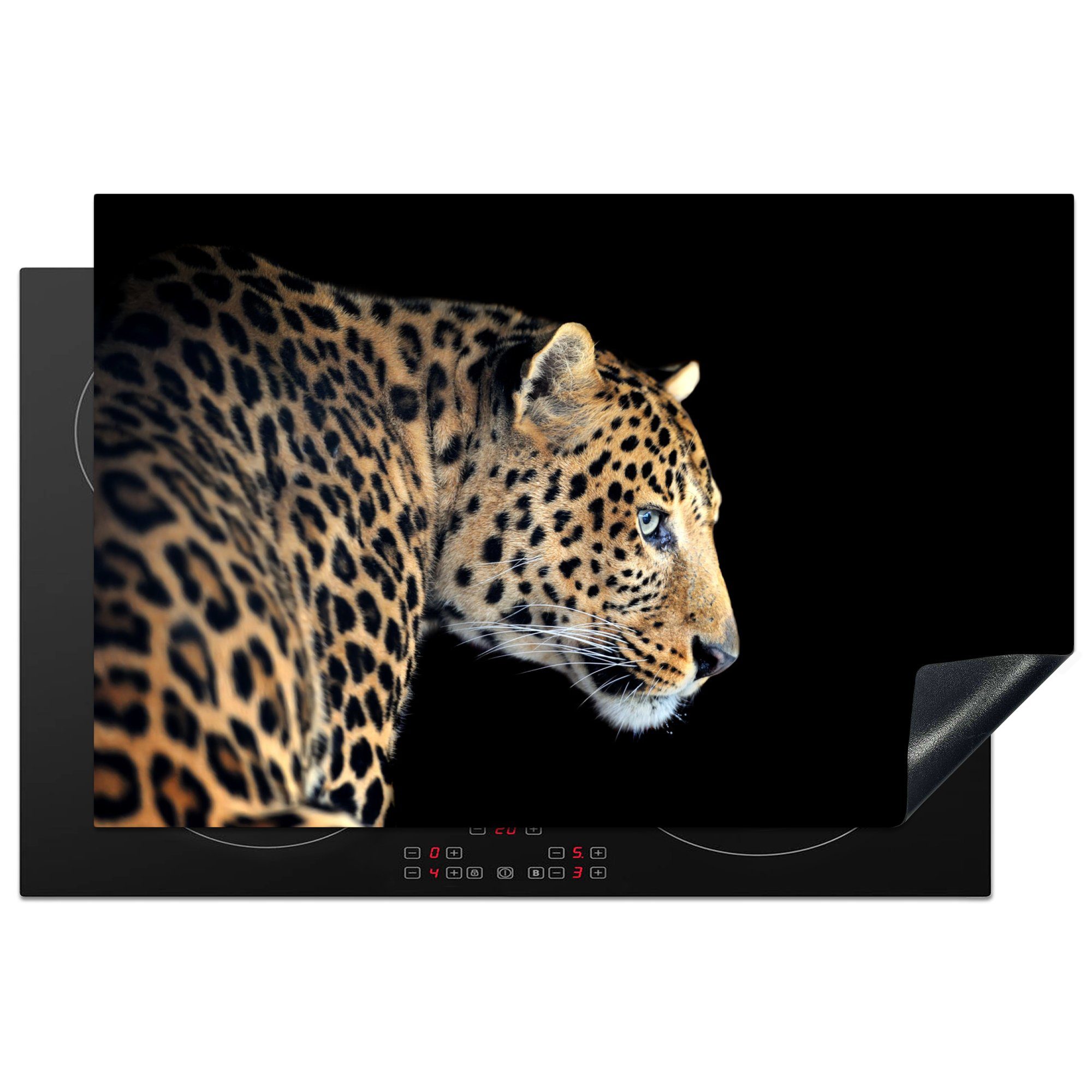 MuchoWow Herdblende-/Abdeckplatte Leopard - Profil (1 für 81x52 die - küche, Induktionskochfeld Ceranfeldabdeckung tlg), Schwarz, Vinyl, Schutz cm