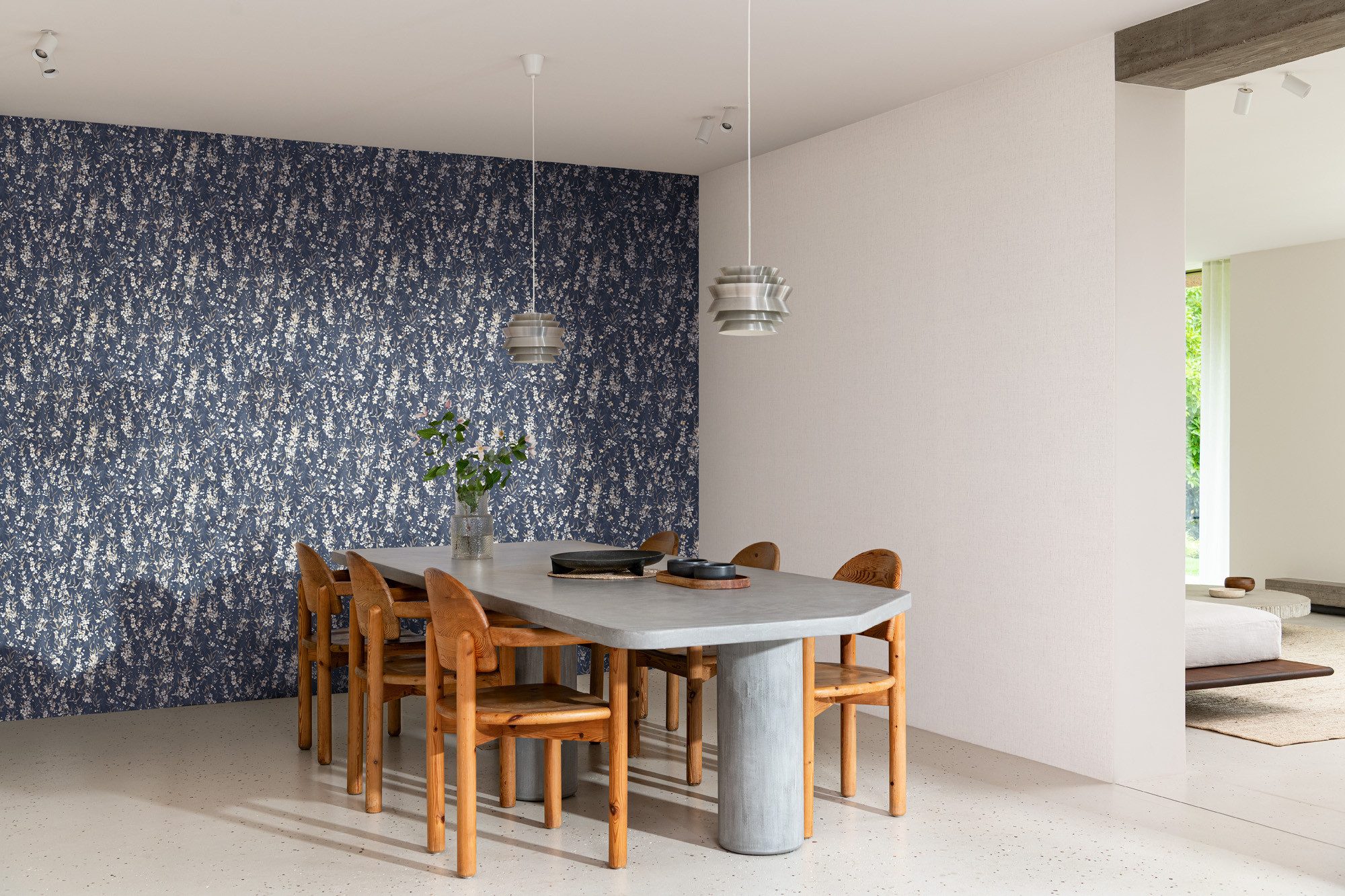 Rasch Vliestapete mit Kirschblüten in Blau - Vliestapete floral - Noble Zen, strukturiert, floral, natürlich, botanisch, geblümt, (1 Rolle, 1 St), Kirschblume