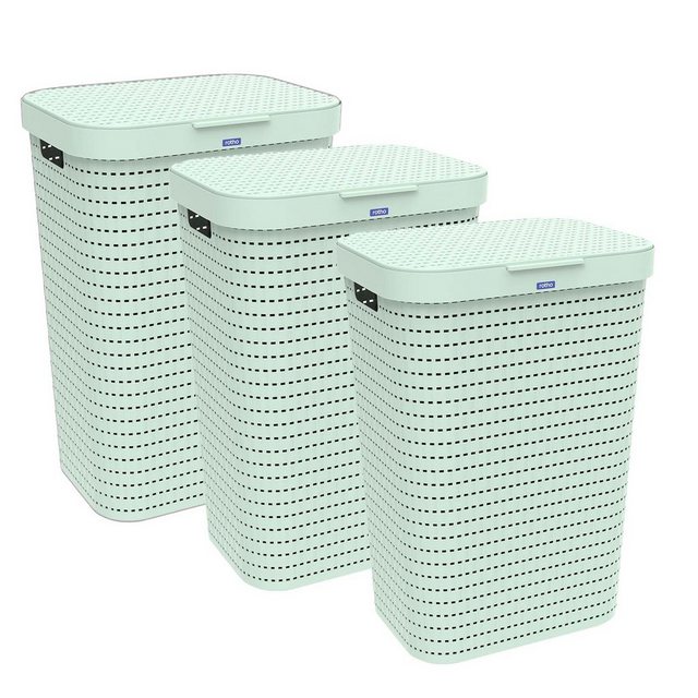 ROTHO Wäschekorb “Country 3er-Set Wäschesammler 55l mit Deckel, Kunststoff (PP) BPA-frei” (Wäschesammlerset, 3er-Set), Löcher an den Seiten ermöglicht Luftzirkulation innerhalb der Wäschebox
