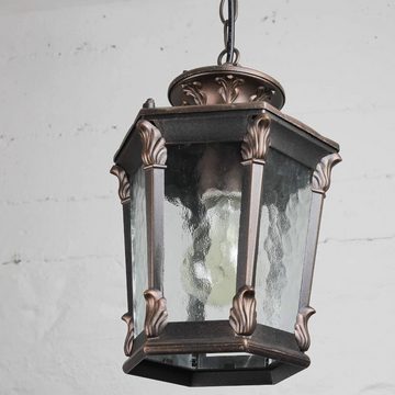 Licht-Erlebnisse Außen-Deckenleuchte AMUR, ohne Leuchtmittel, Hängeleuchte Außen Bronze Antik Glas Aluminium rustikal Gartenlaterne