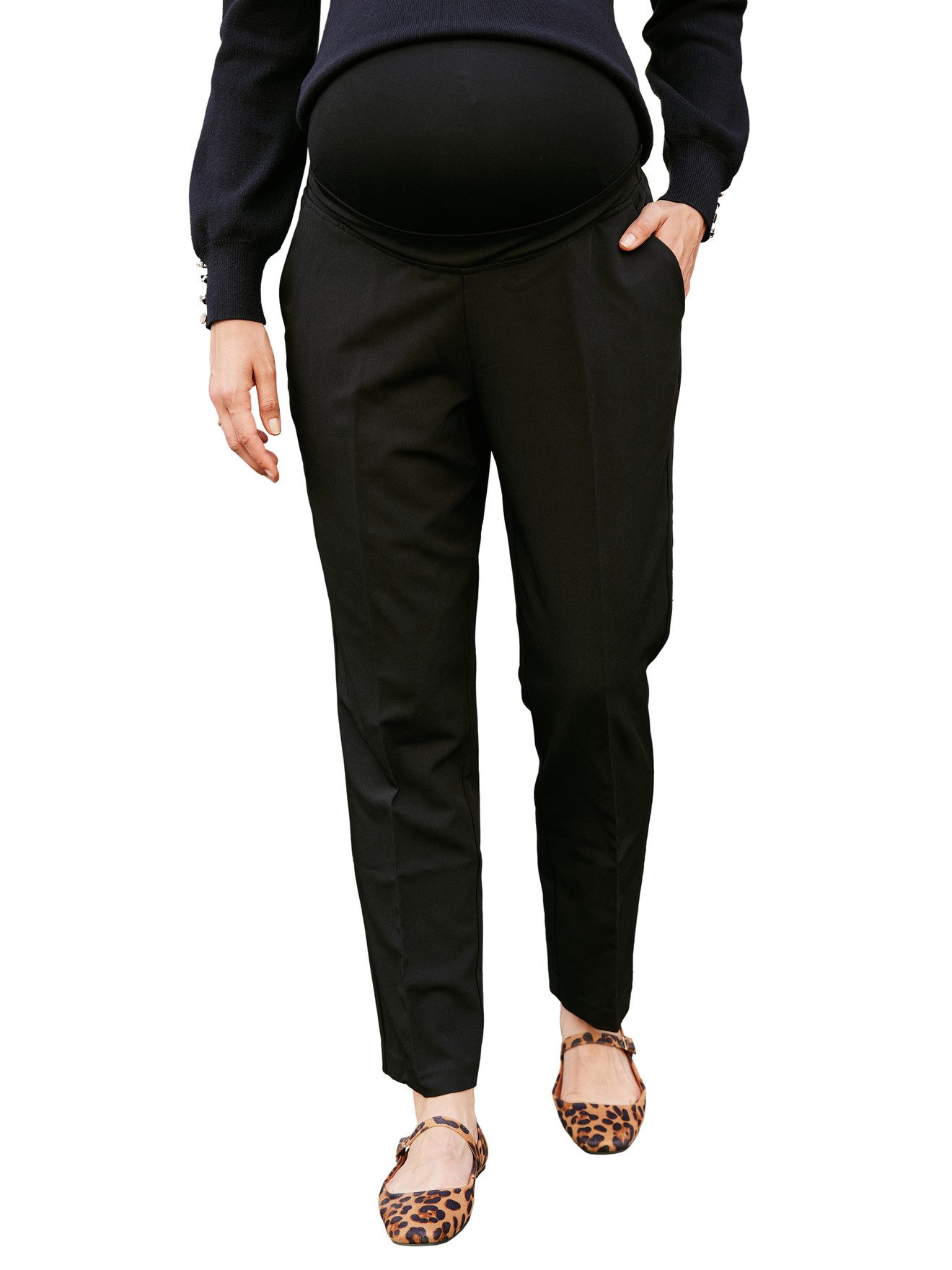 Umstandshose Umstands-Bundfaltenhose mit weitem Bein