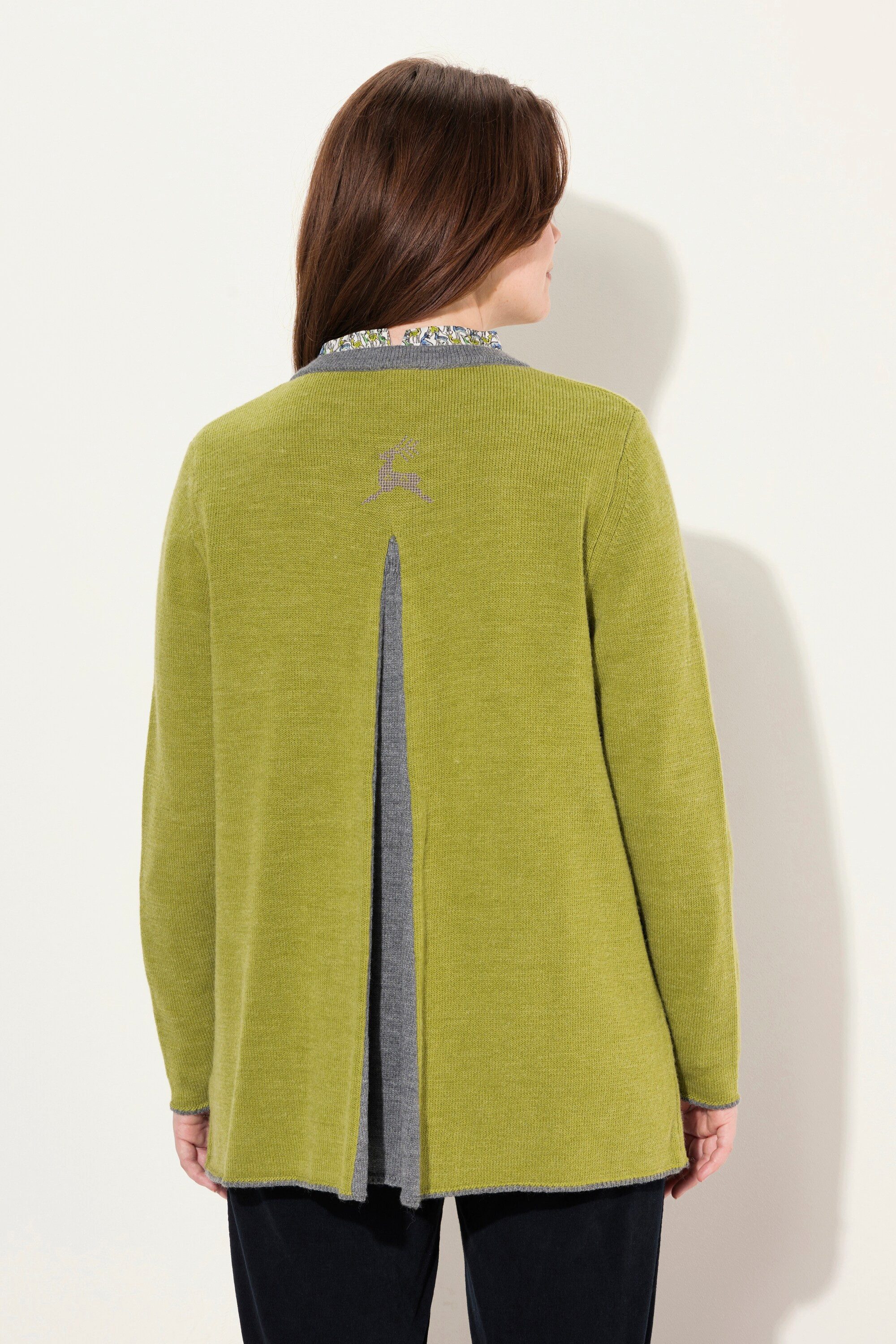 Ulla Popken Strickjacke Long-Strickjacke Hirsch-Stickerei A-Linie