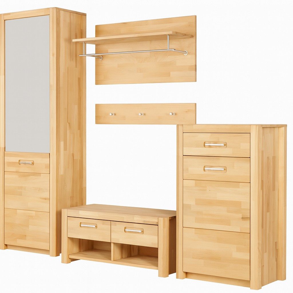 bv-vertrieb Garderobenpaneel Garderobenpaneel Hutablage Kleiderstange Flurgarderobe Kernbuche #3850