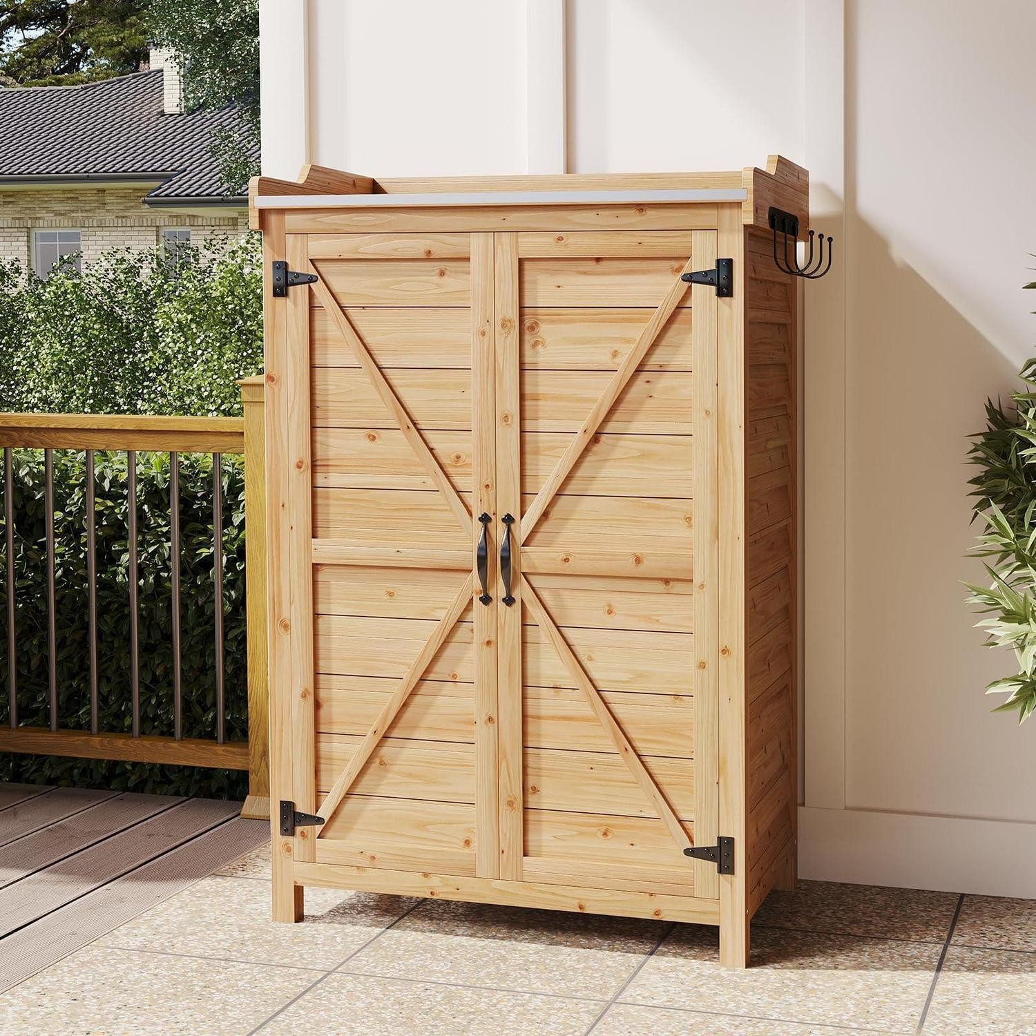 LuxusKollektion Garten-Geräteschrank Gartenschrank Holz Doppeltür 64x40x95cm Burlywood