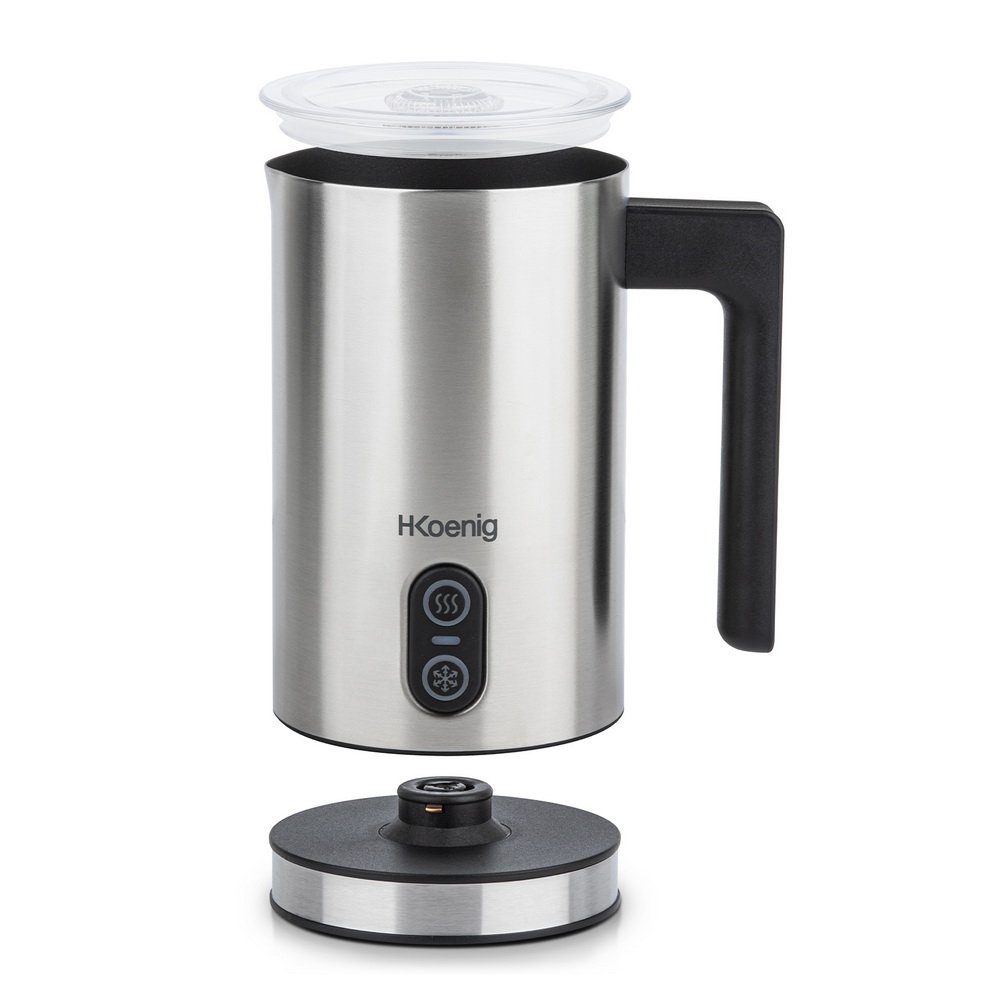 H.Koenig Milchaufschäumer Edelstahl Milchschäumer MLK8, 500 W, kabelloser Ausguss, Verdecktes Heizelement, mit Spritzschutzdeckel