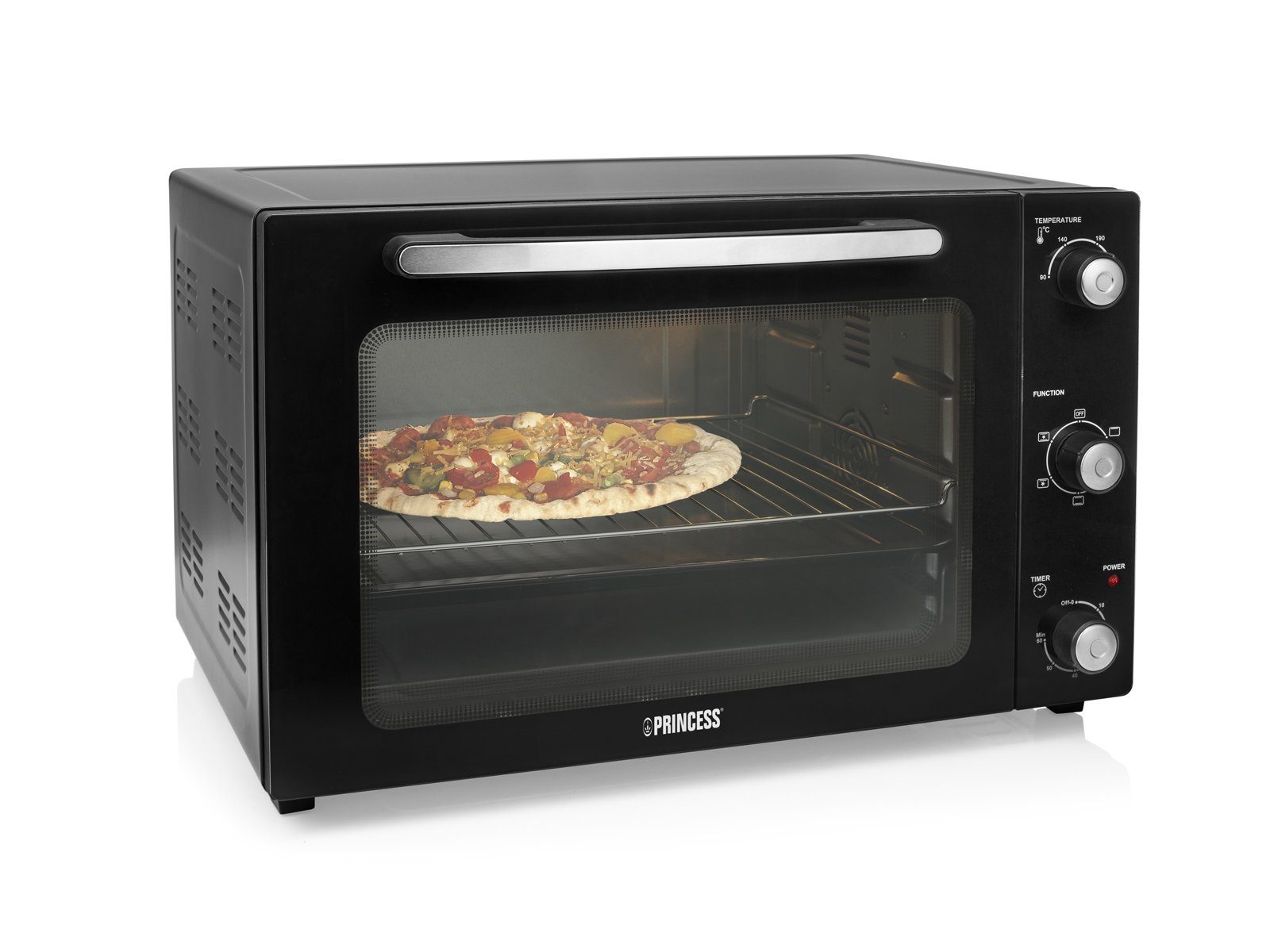 PRINCESS Tisch-Backofen 55L Pizzabackofen mit Mini-Ofen Timer & Minibackofen, Umluft Kleiner