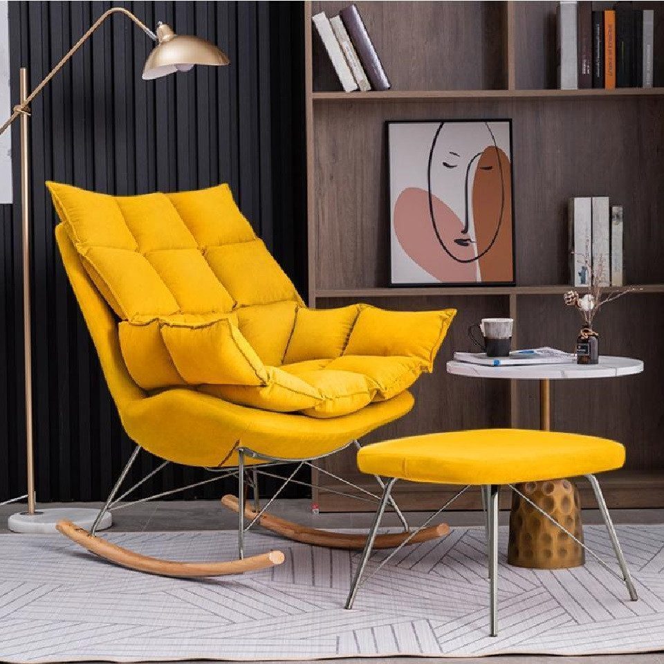 Xlmoebel Schaukelstuhl Luxus-Loungesessel mit Metallgestell und bequemer Polsterung (1 St), Hergestellt in Europa