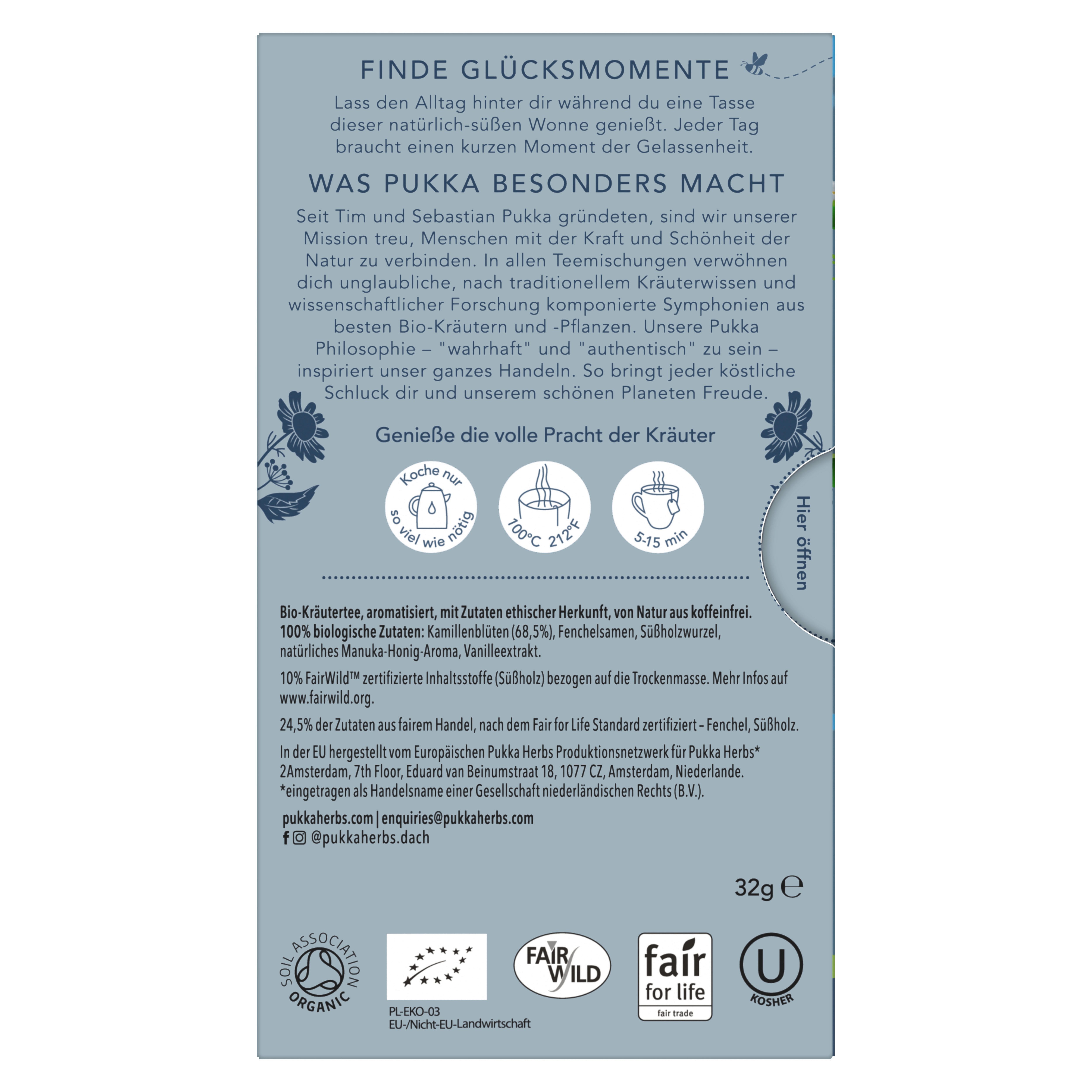 Pukka Herbs Tee Bio-Kräutertee "Kamille, Vanille & Manuka-Honig" - 20 Teebeutel