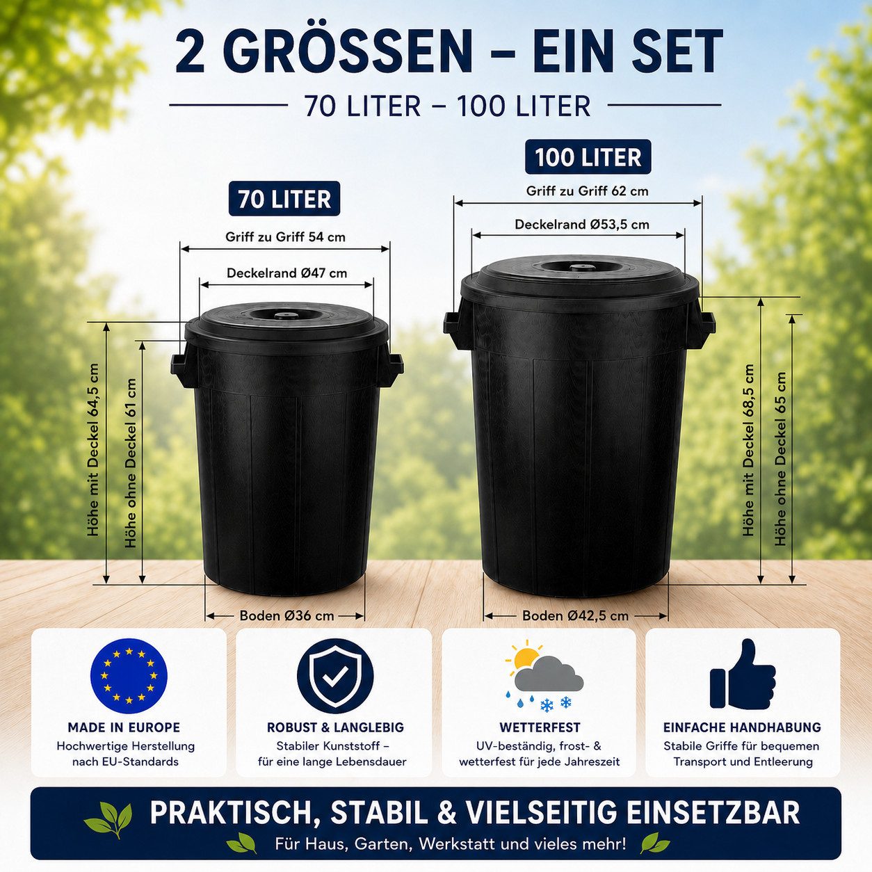 BigDean Mülleimer Universaltonne Schwarz in verschiedenen Größen, Inklusive Hebeknauf, Robust, Made in Italy – Bild 4 von 5