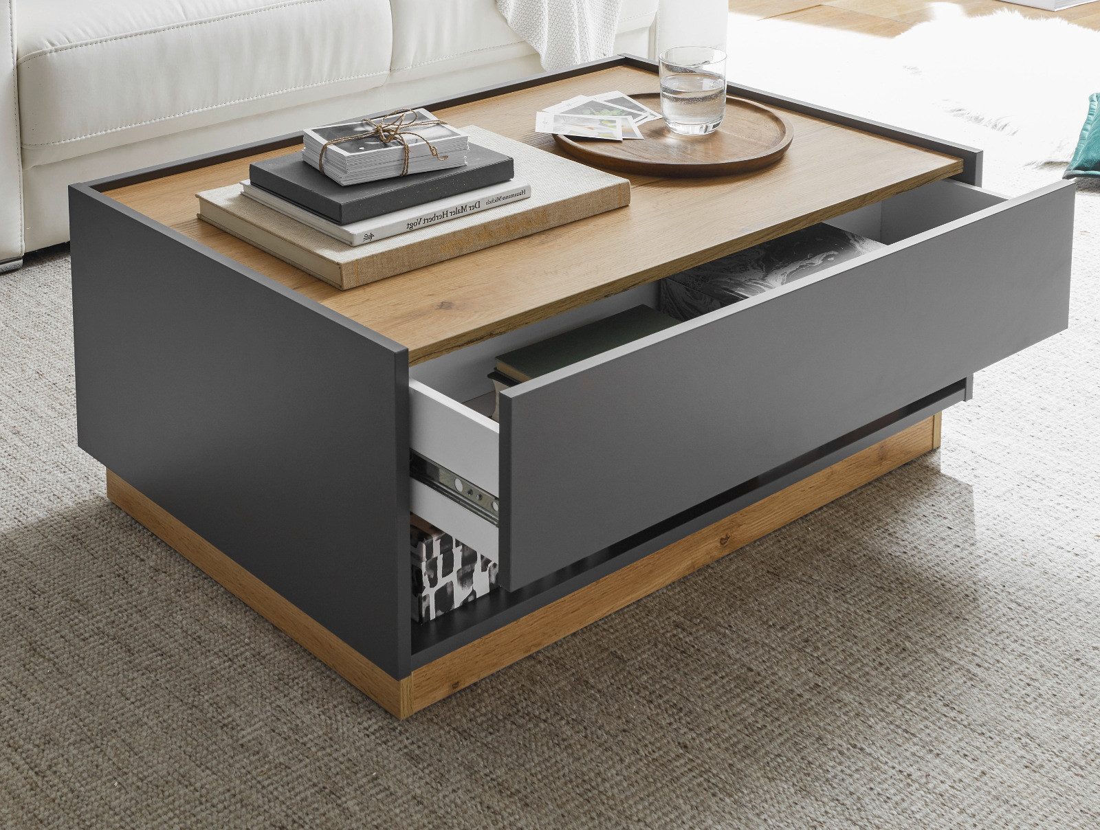 Furn.Design Couchtisch Center (in grau mit Eiche, 90 x 60 cm), mit Schublad günstig online kaufen