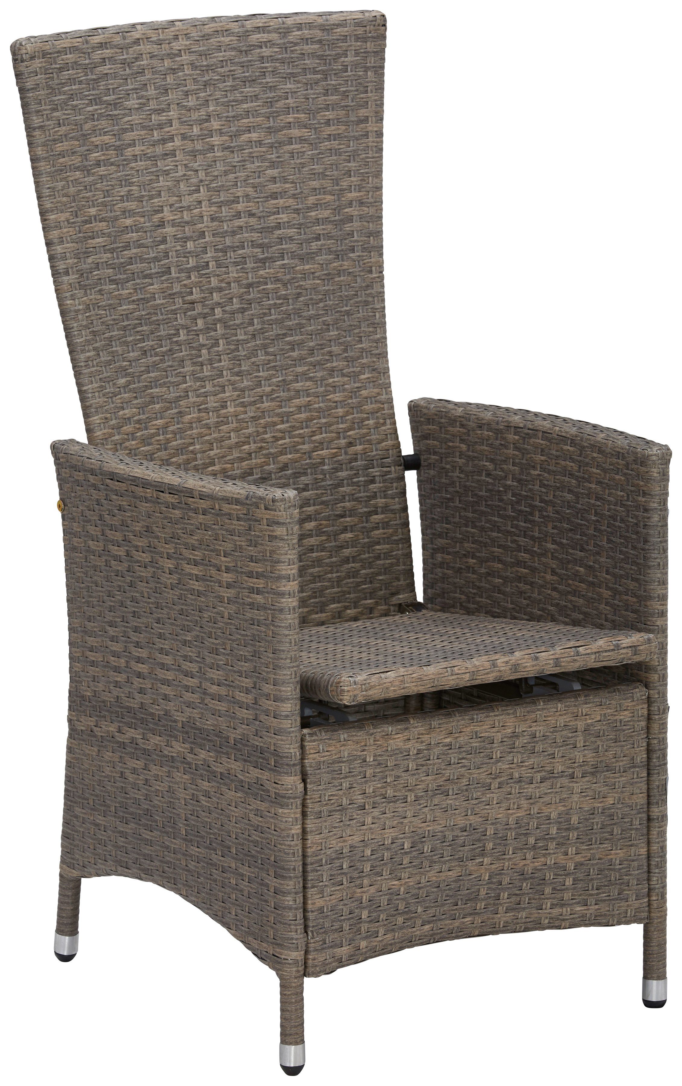 MERXX Garten-Essgruppe Valencia, TOPSELLER!, (6x verstellbare Relaxsessel, 1x Tisch 150x80 cm, inkl. Auflagen), Aluminium, Polyrattan, geeignet für 6 Personen