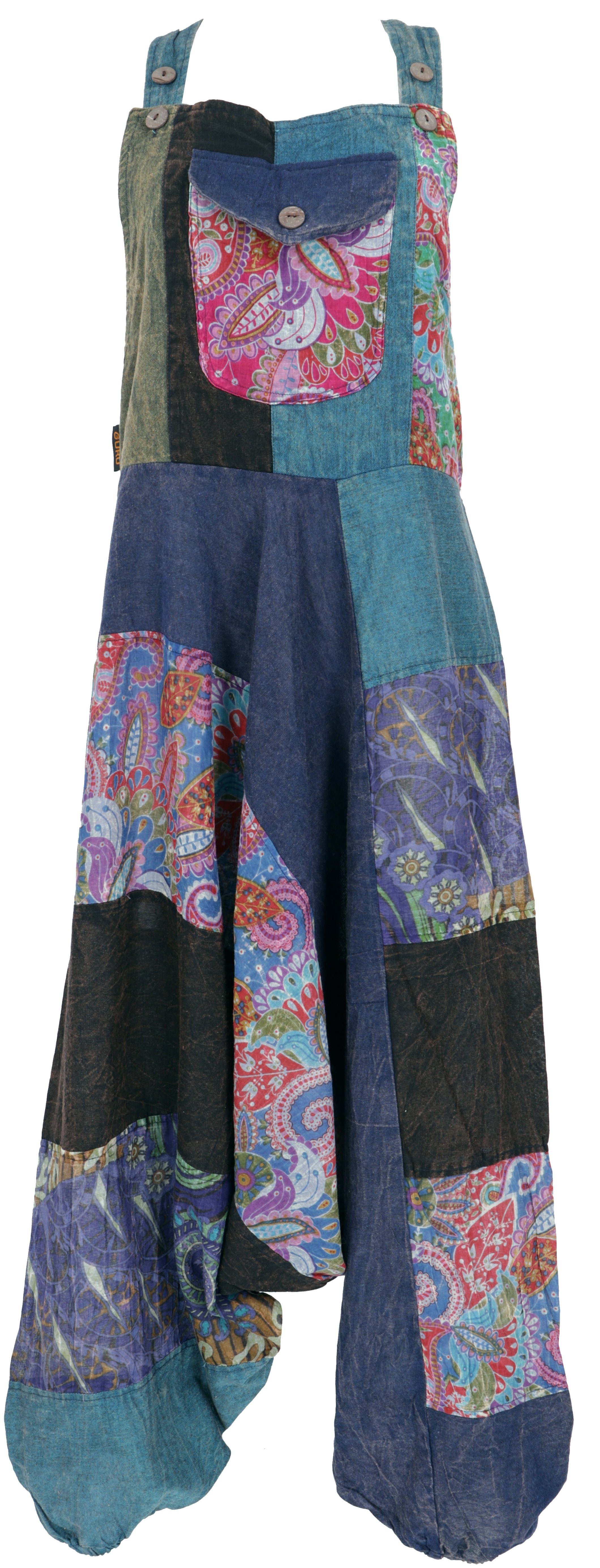 alternative Style, Ethno bunter.. Guru-Shop Unikat Patchwork blau Relaxhose Bekleidung Latzhose, Boho