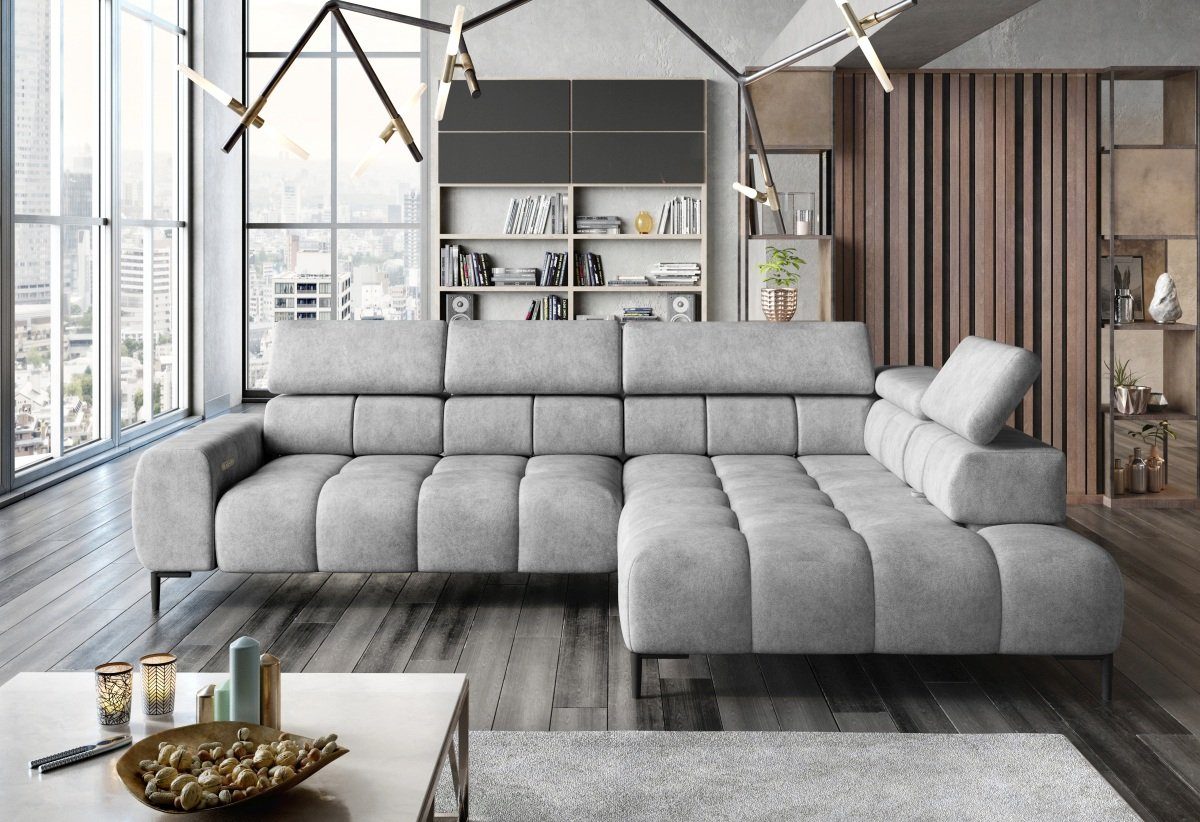 Sofa Dreams Ecksofa Dante L-Form, Strukturstoff, hellgrau, elektrisch  verstellbare Sitztiefe