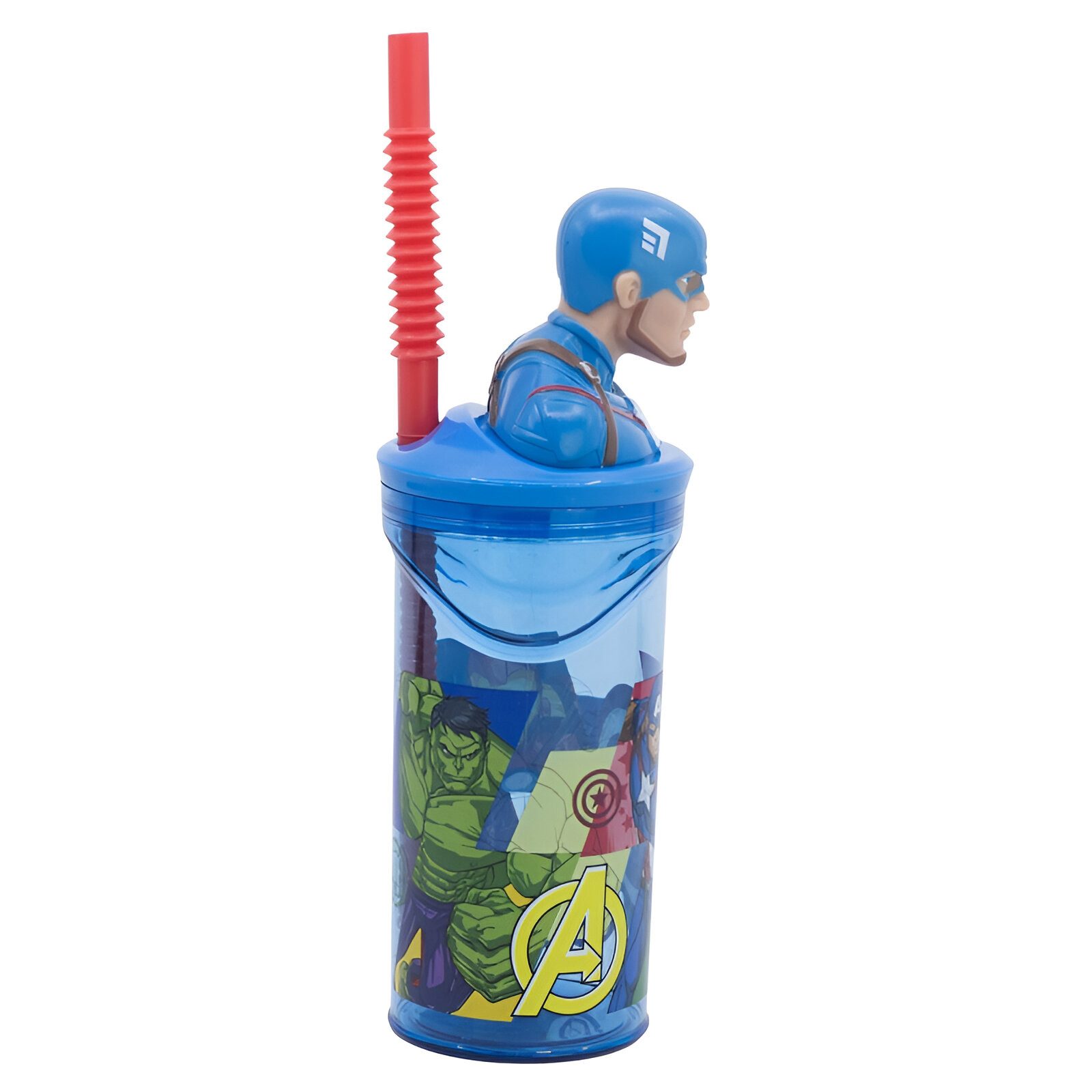 MARVEL Becher Marvel Captain America 3D Deckel Trinkbecher mit integriertem Halm, 360 ml