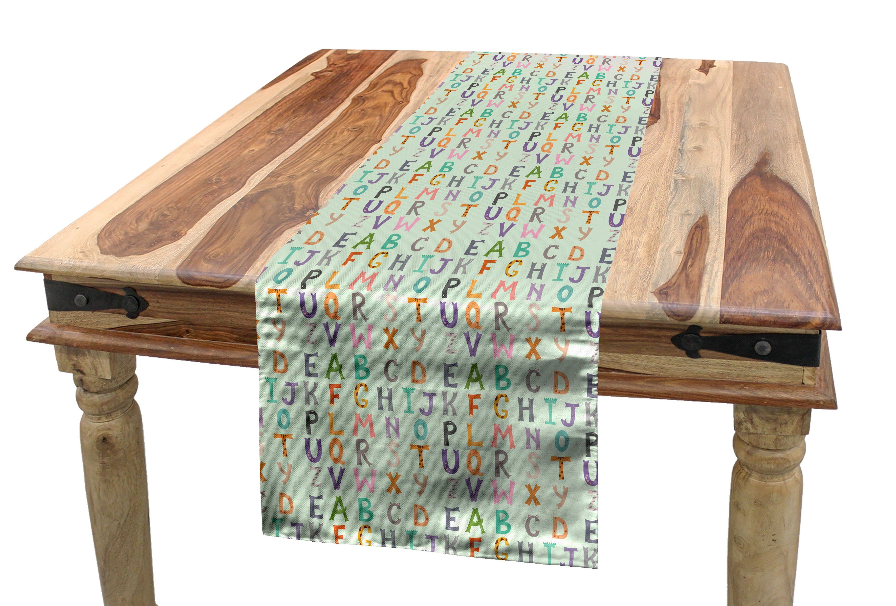 Abakuhaus Tischläufer Esszimmer Küche Rechteckiger Dekorativer Tischläufer, Alphabet Lustige bunte Buchstaben Kunst