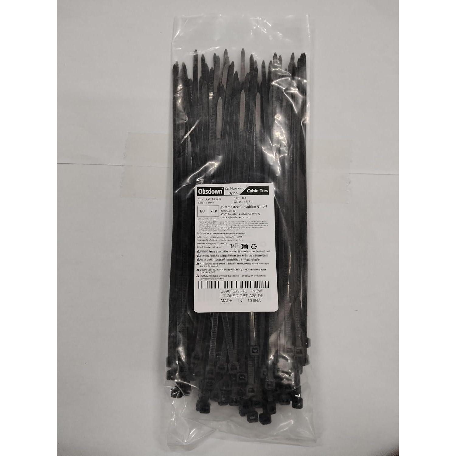 LuxusKollektion Kabelbinder Kabelbinder Schwarz 250mm Nylon 100er UV-Beständig
