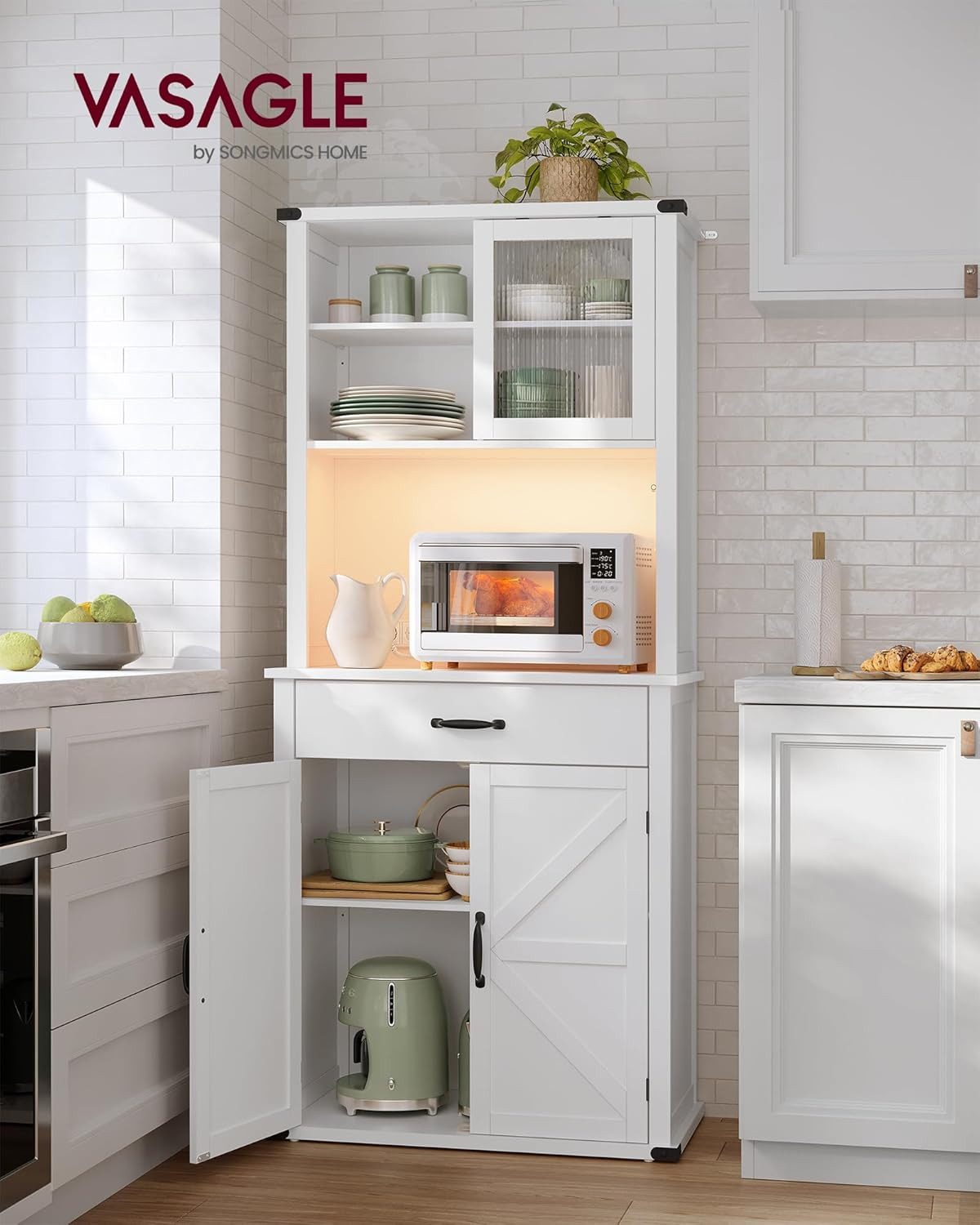 VASAGLE Buffet Sideboard mit Beleuchtung, Stauraum, Türen und Schubladen 39 günstig online kaufen