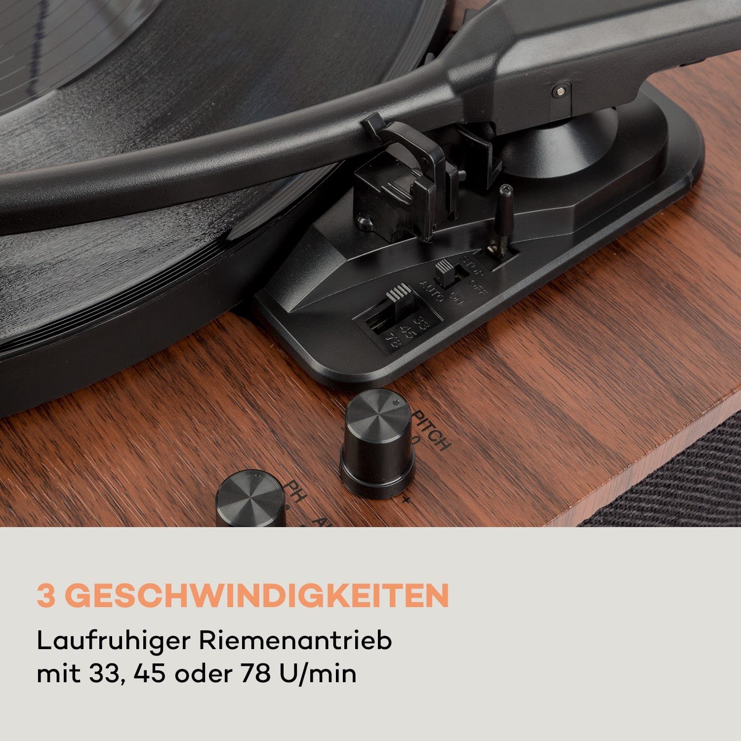 Auna TT-Classic Plus Plattenspieler (Riemenantrieb, Schallplattenspieler mit Lautsprecher Vinyl Plattenspieler) Bluetooth
